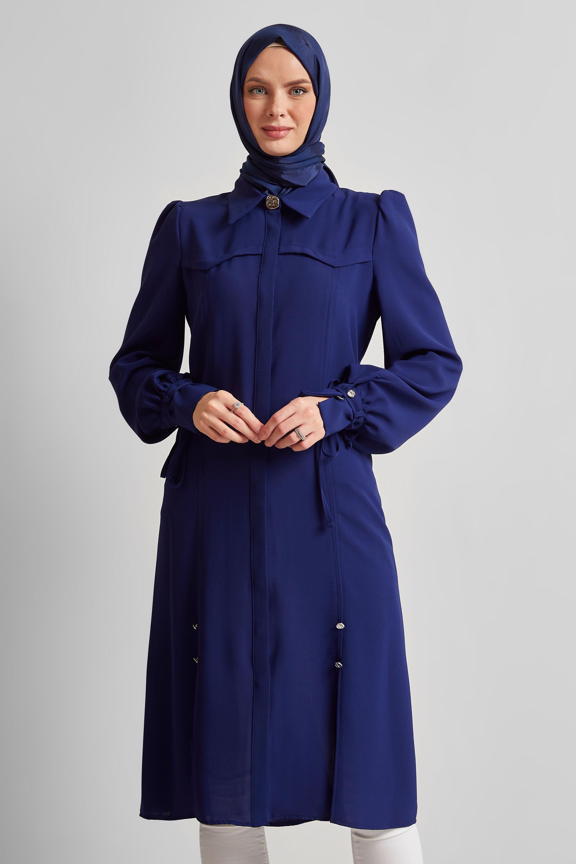 Tesettür giyim LACİVERT BAĞCIK DETAYLI TUNİK 45495