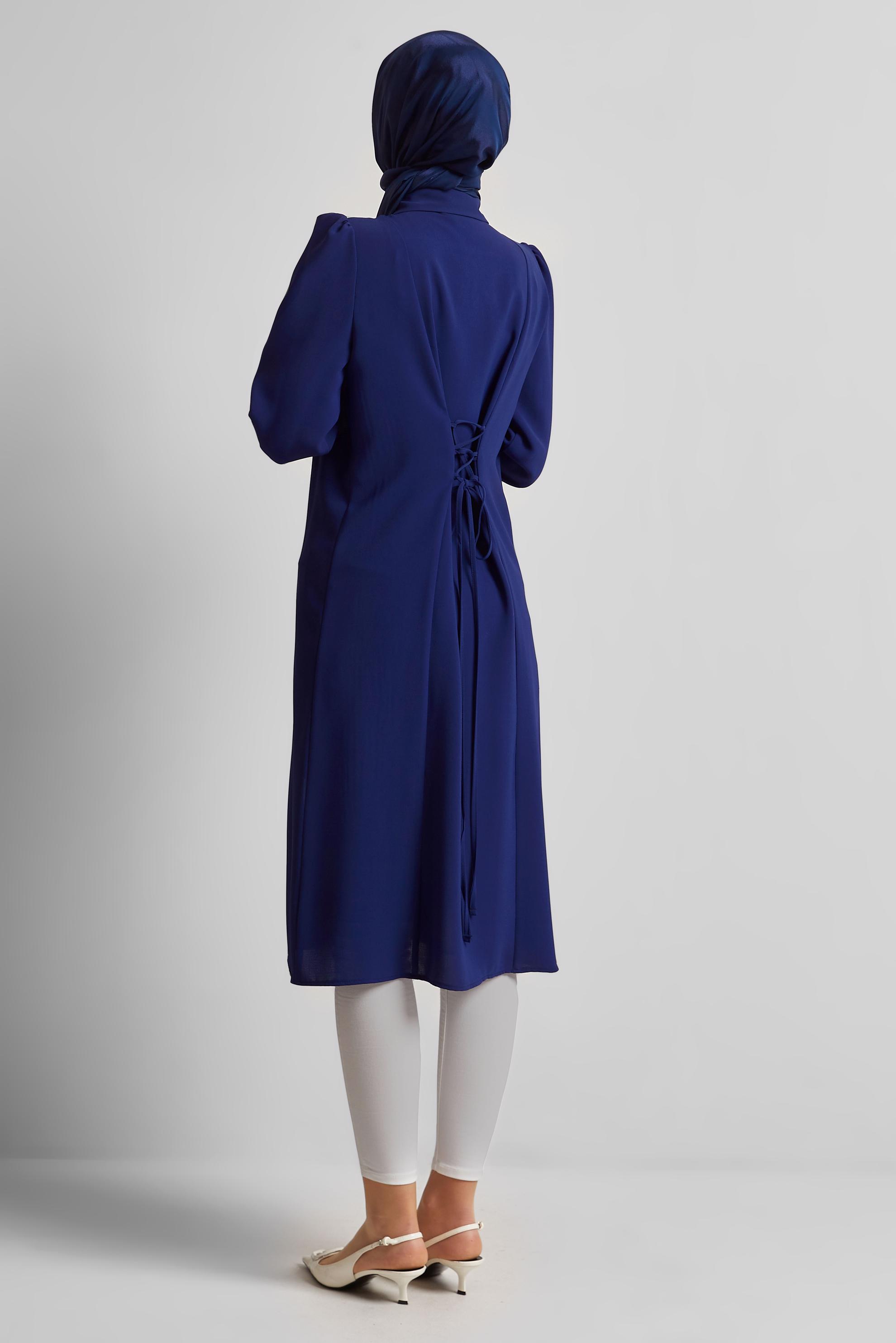 Tesettür giyim LACİVERT BAĞCIK DETAYLI TUNİK 45495