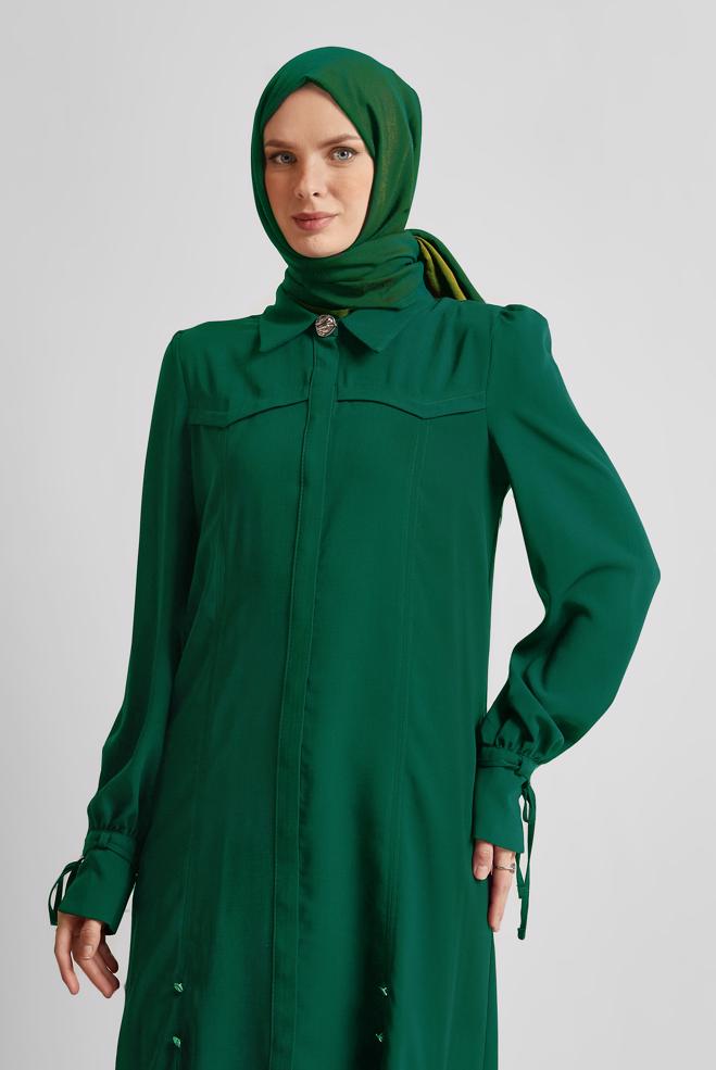 Vêtements hijab BEIGE TUNIQUE DÉTAILLÉE À NOUER 45495 - ALVİNA