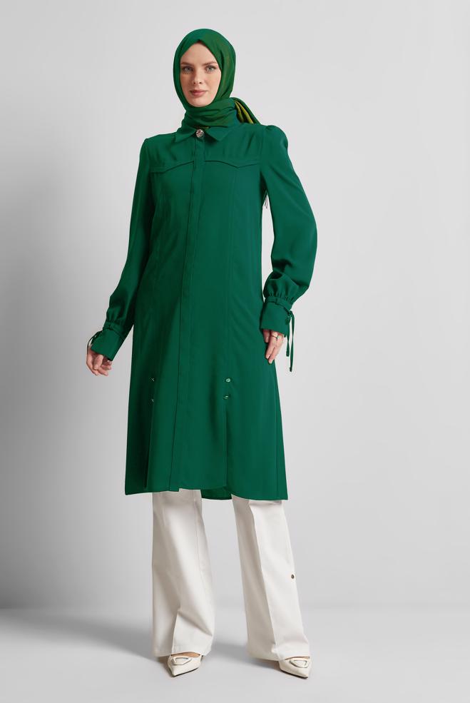 Vêtements hijab BEIGE TUNIQUE DÉTAILLÉE À NOUER 45495 - ALVİNA