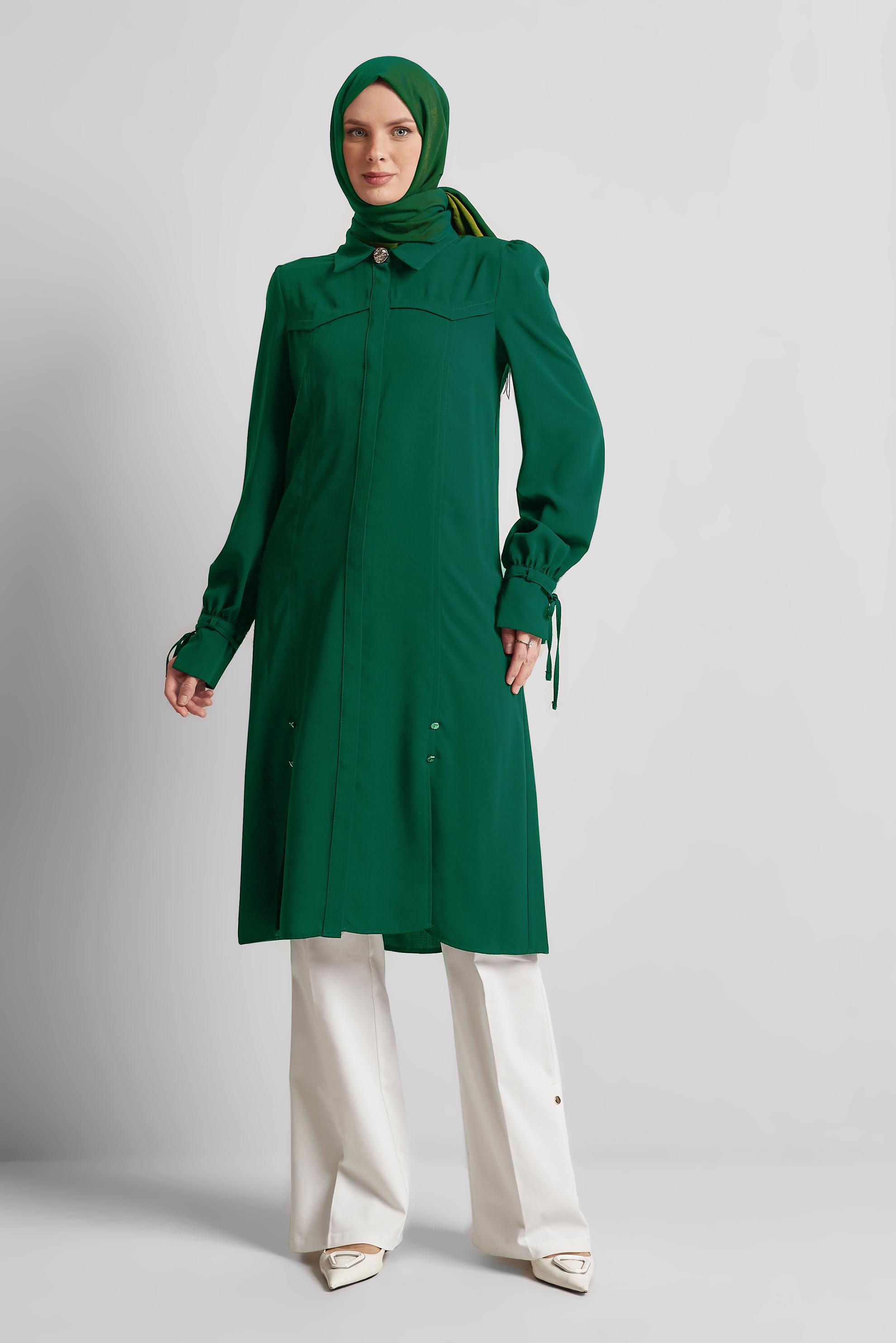 Vêtements hijab BEIGE TUNIQUE DÉTAILLÉE À NOUER 45495