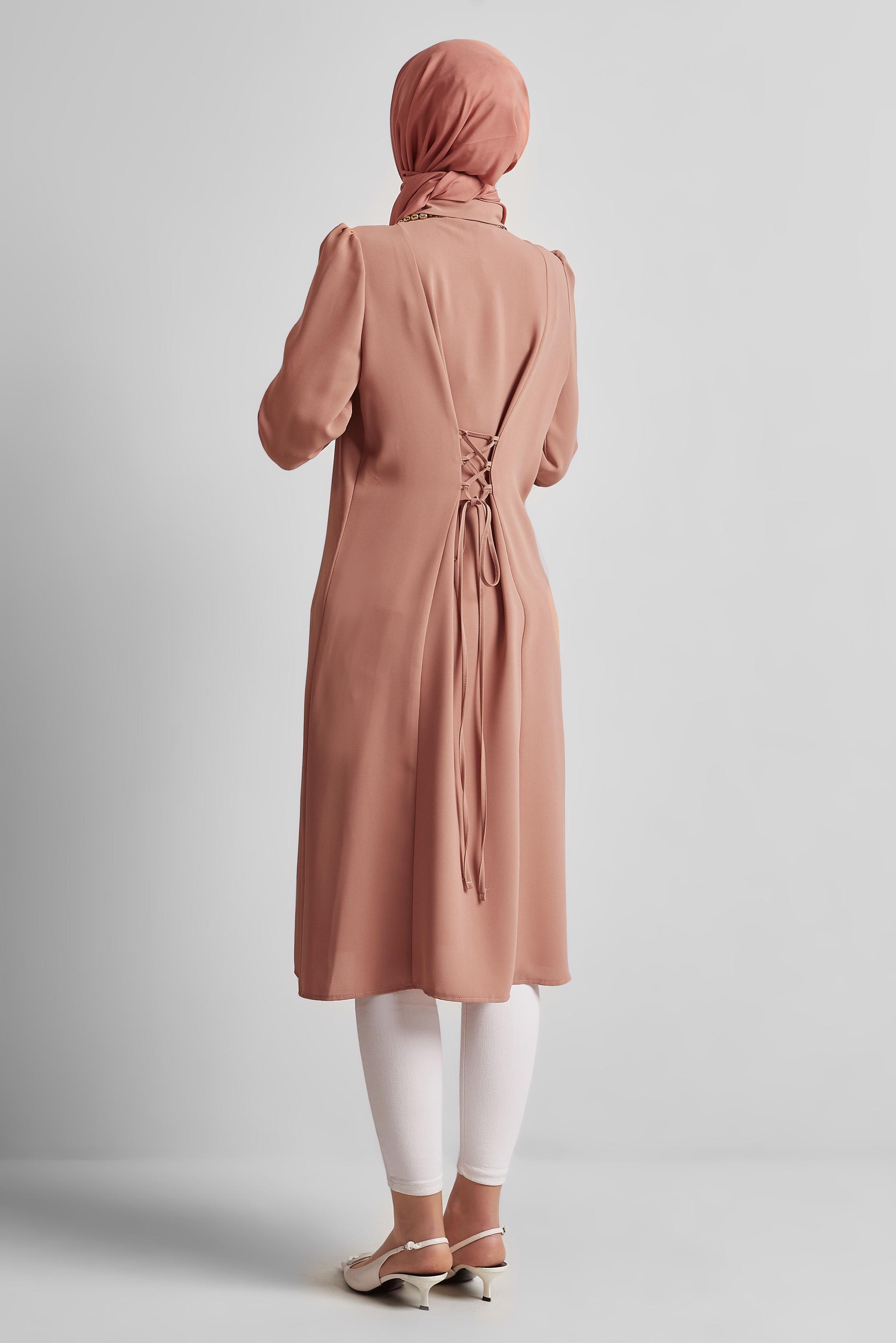 Tesettür giyim PUDRA BAĞCIK DETAYLI TUNİK 45495