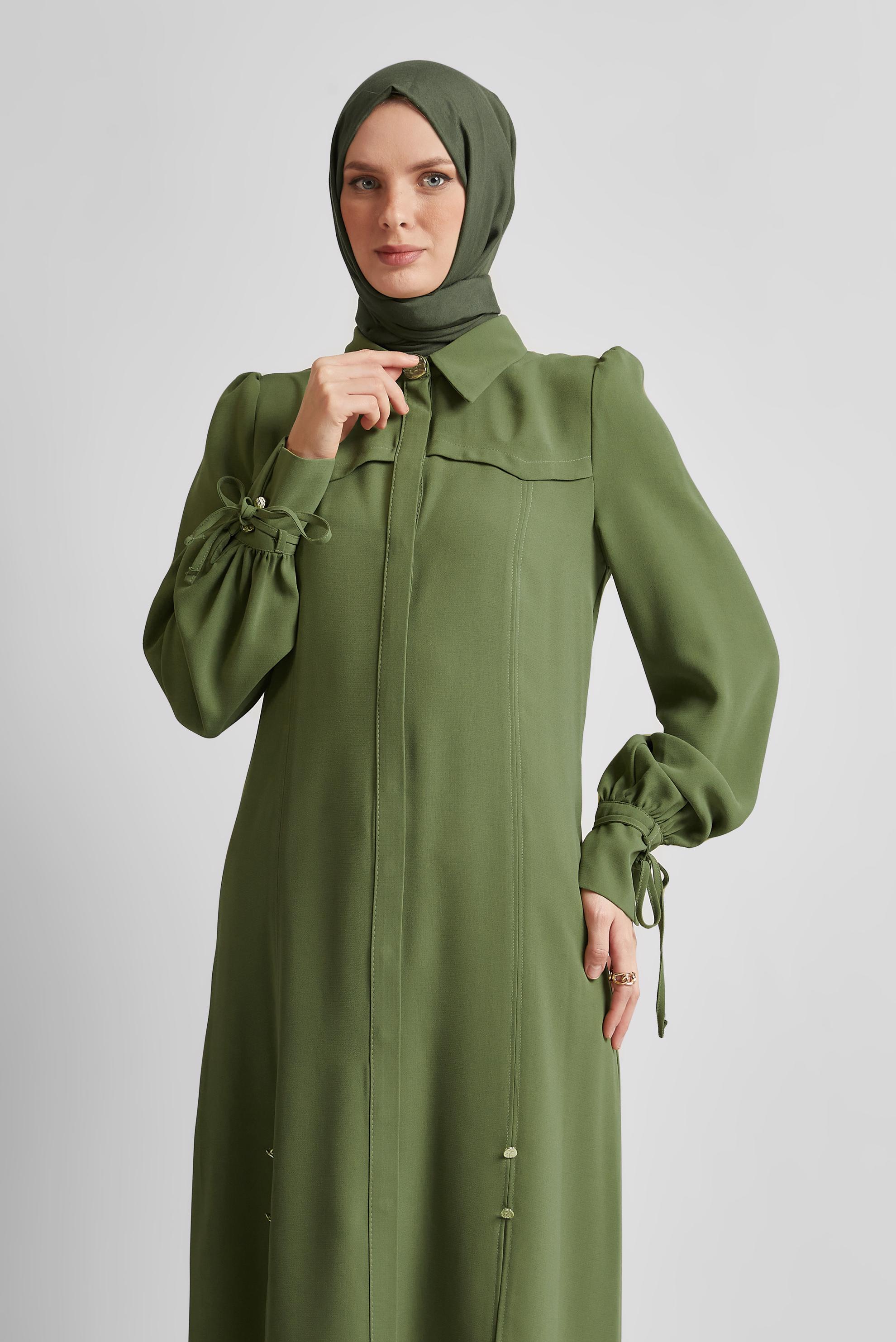 Tesettür giyim YEŞİL BAĞCIK DETAYLI TUNİK 45495