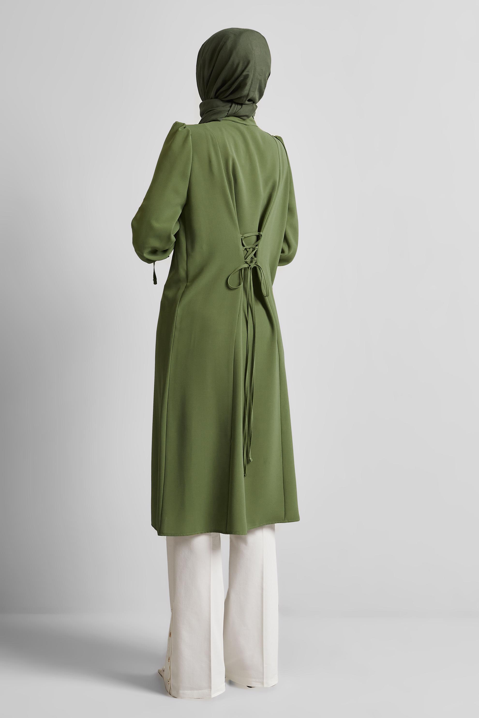 Tesettür giyim YEŞİL BAĞCIK DETAYLI TUNİK 45495