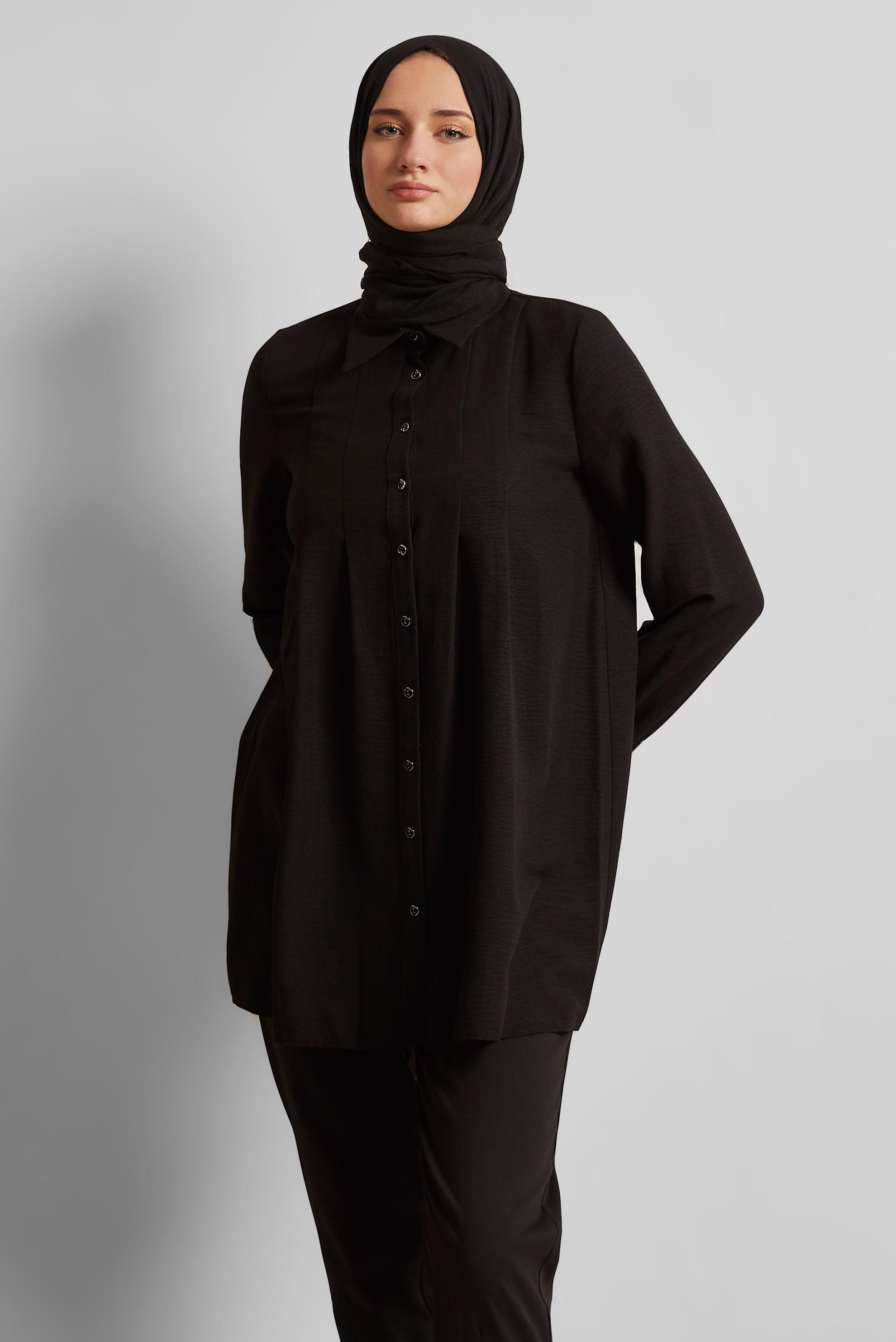 Vêtements hijab NOIR TUNIQUE À COL CHEMISE 45496