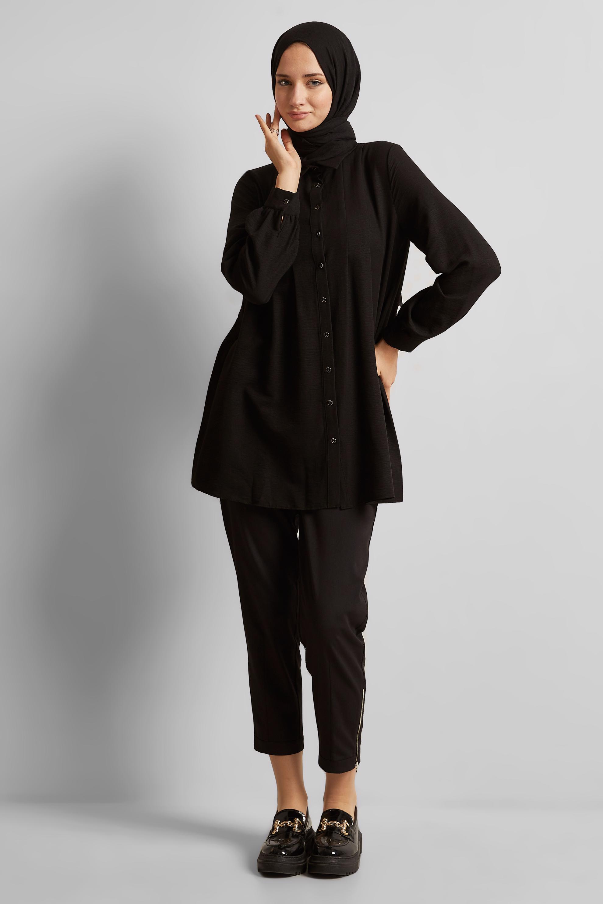 Vêtements hijab NOIR TUNIQUE À COL CHEMISE 45496
