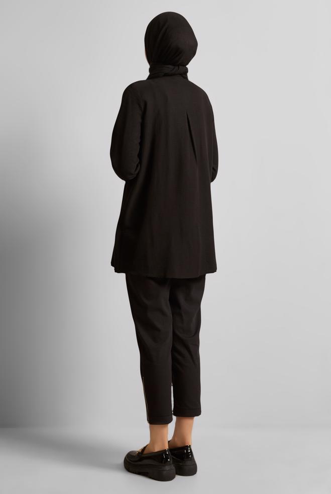 Vêtements hijab NOIR TUNIQUE À COL CHEMISE 45496 - ALVİNA
