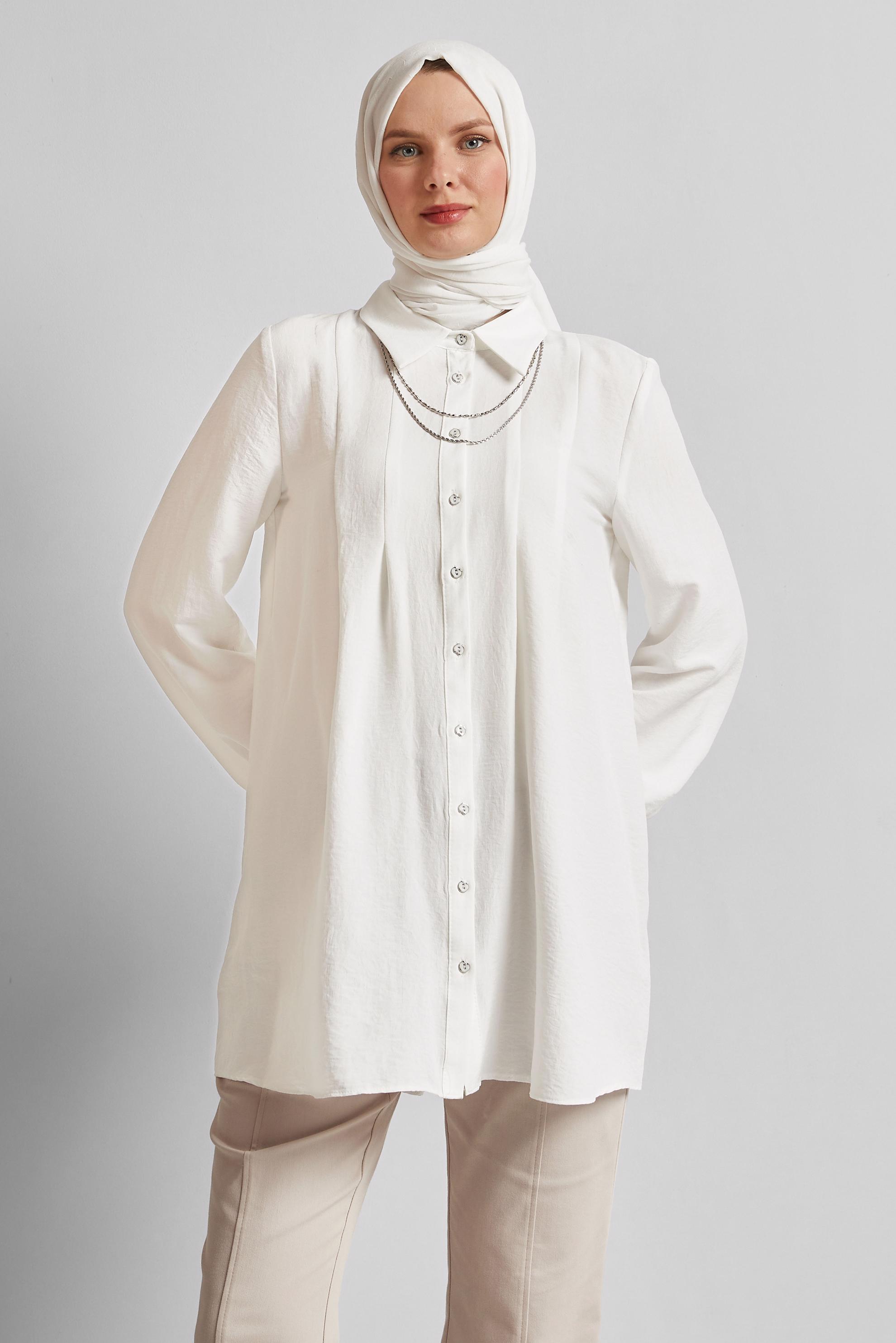 Tesettür giyim BEYAZ GÖMLEK YAKA TUNİK 45496