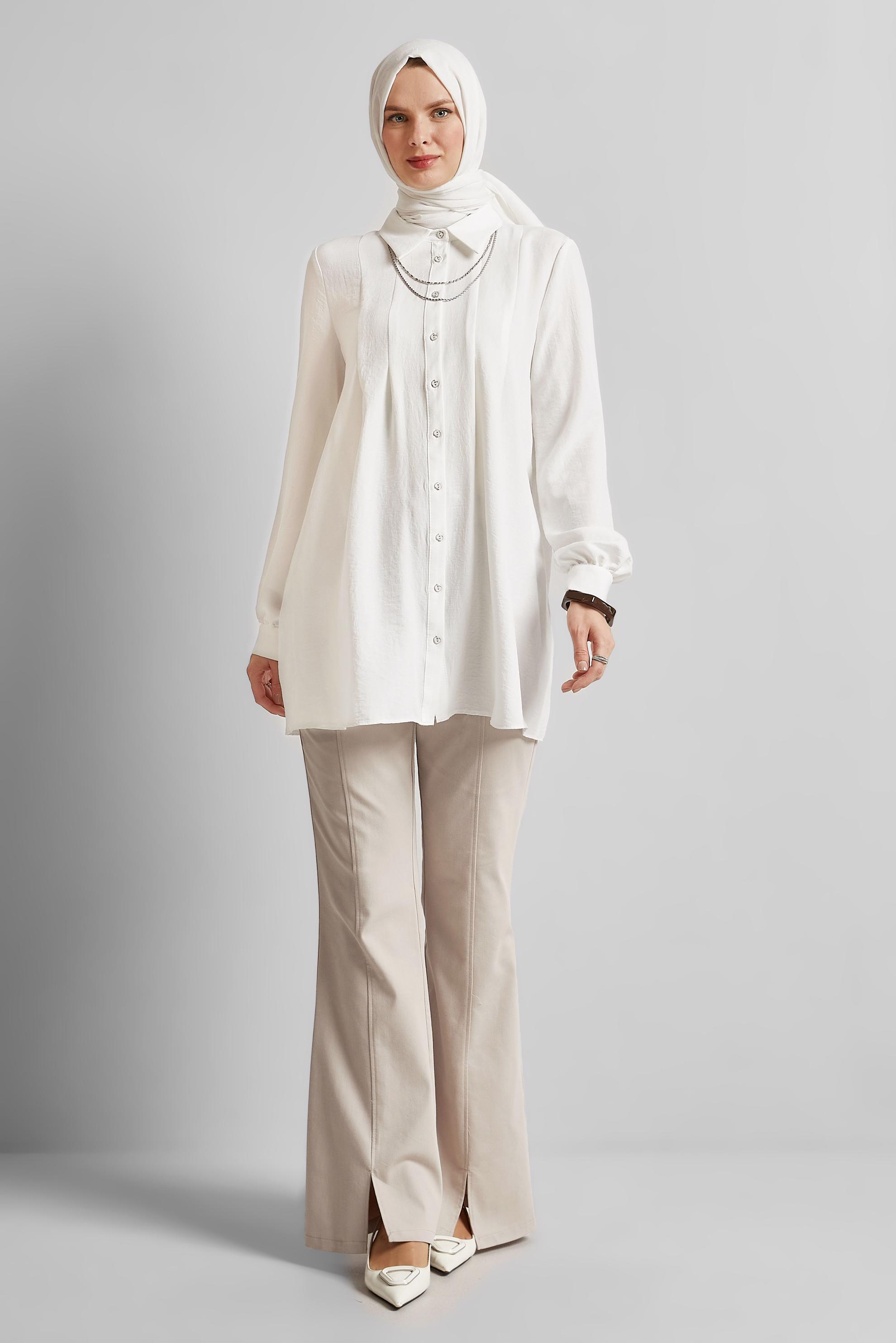 Tesettür giyim BEYAZ GÖMLEK YAKA TUNİK 45496