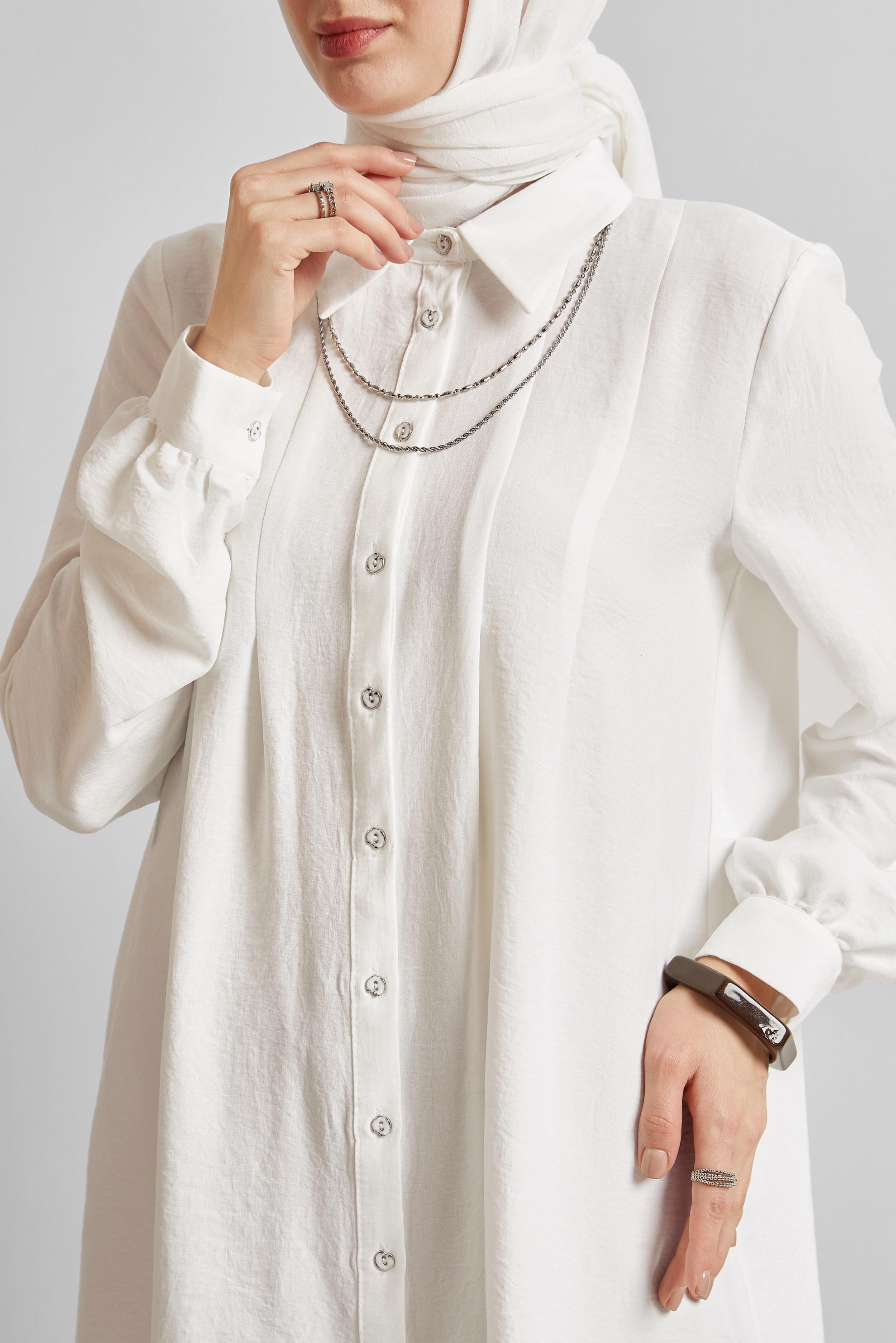 Tesettür giyim BEYAZ GÖMLEK YAKA TUNİK 45496