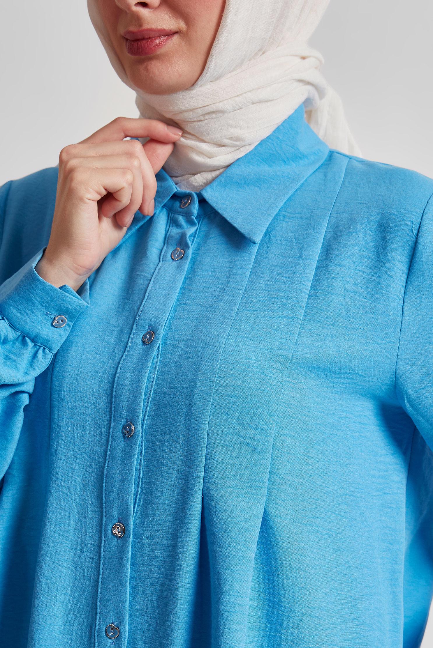 Tesettür giyim MAVİ GÖMLEK YAKA TUNİK 45496