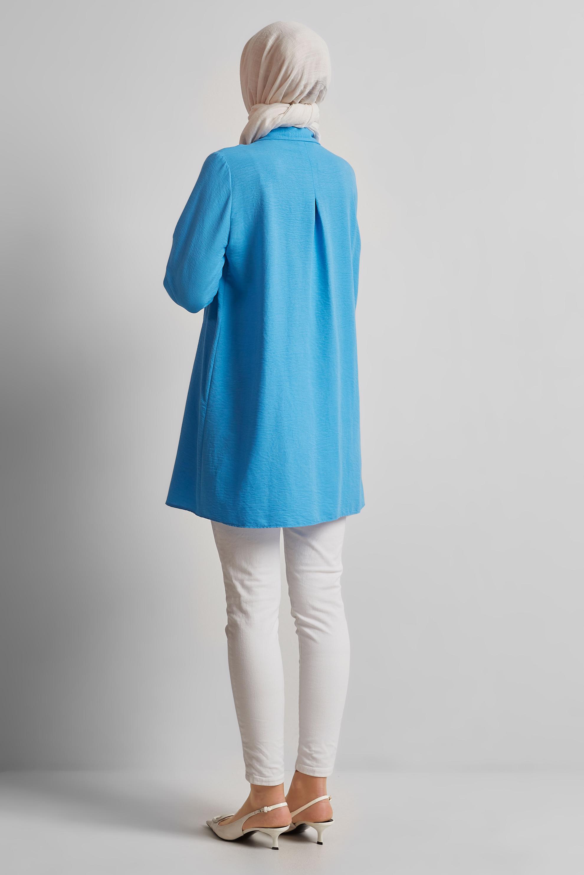 Tesettür giyim MAVİ GÖMLEK YAKA TUNİK 45496