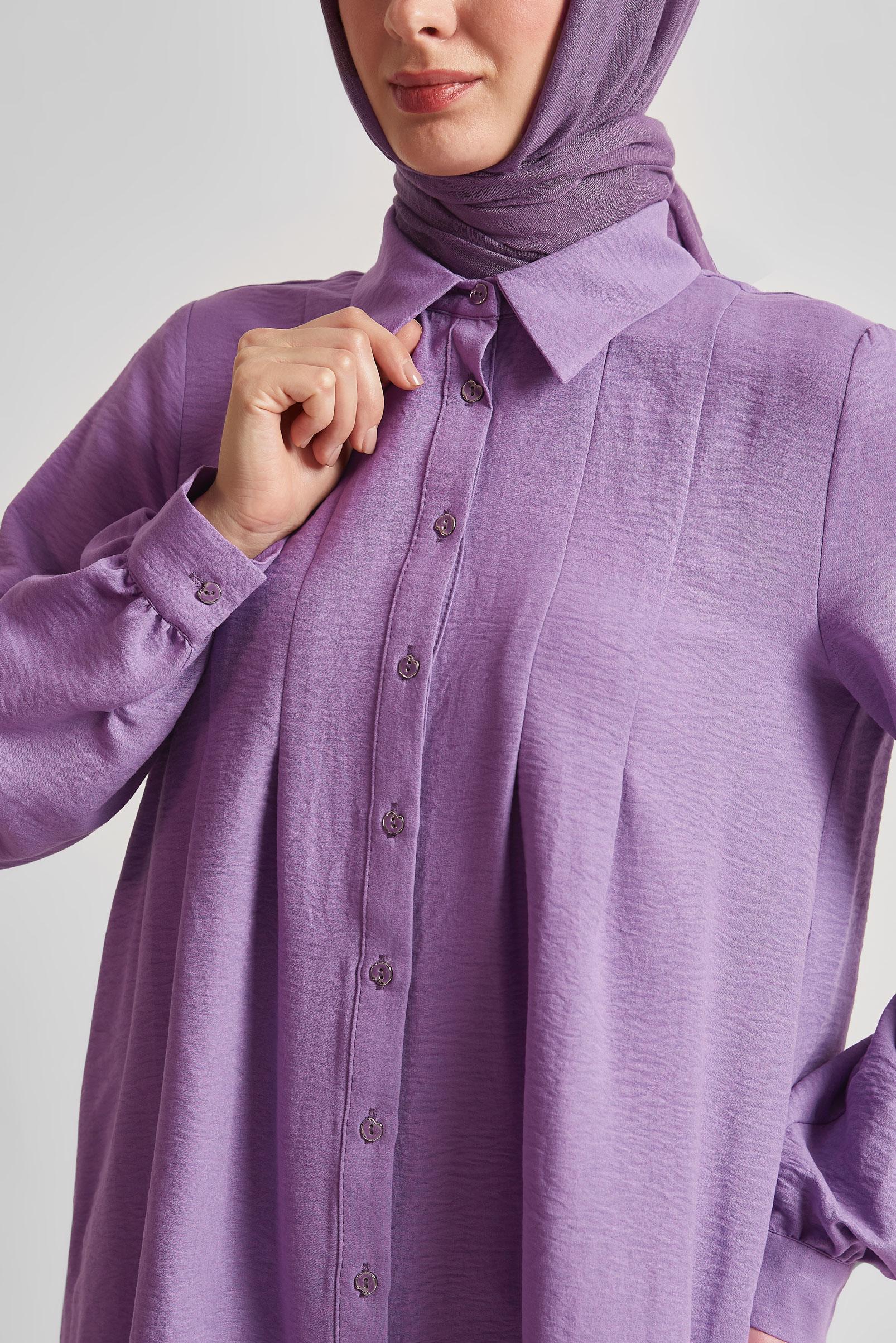 Tesettür giyim MOR GÖMLEK YAKA TUNİK 45496