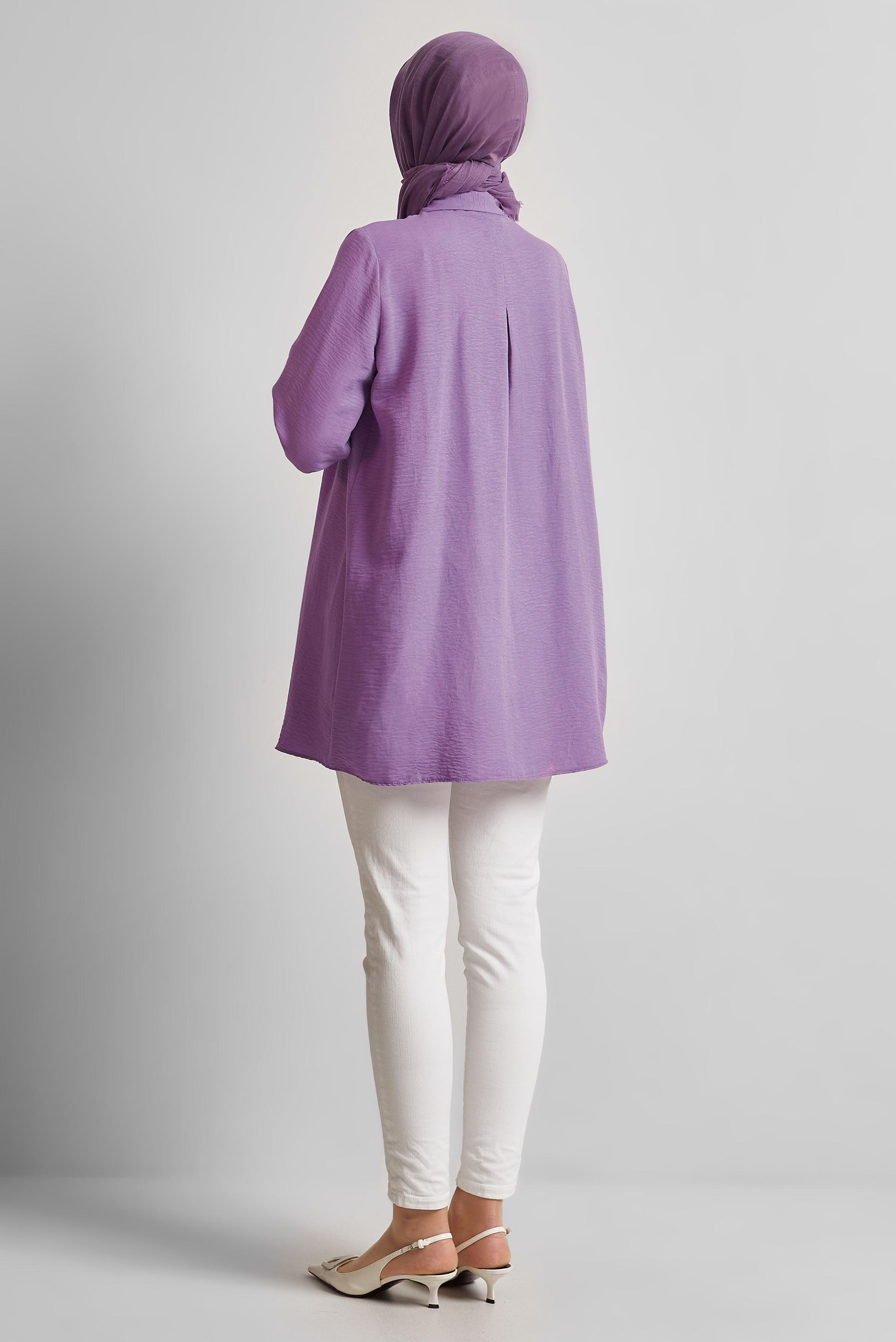 Tesettür giyim MOR GÖMLEK YAKA TUNİK 45496