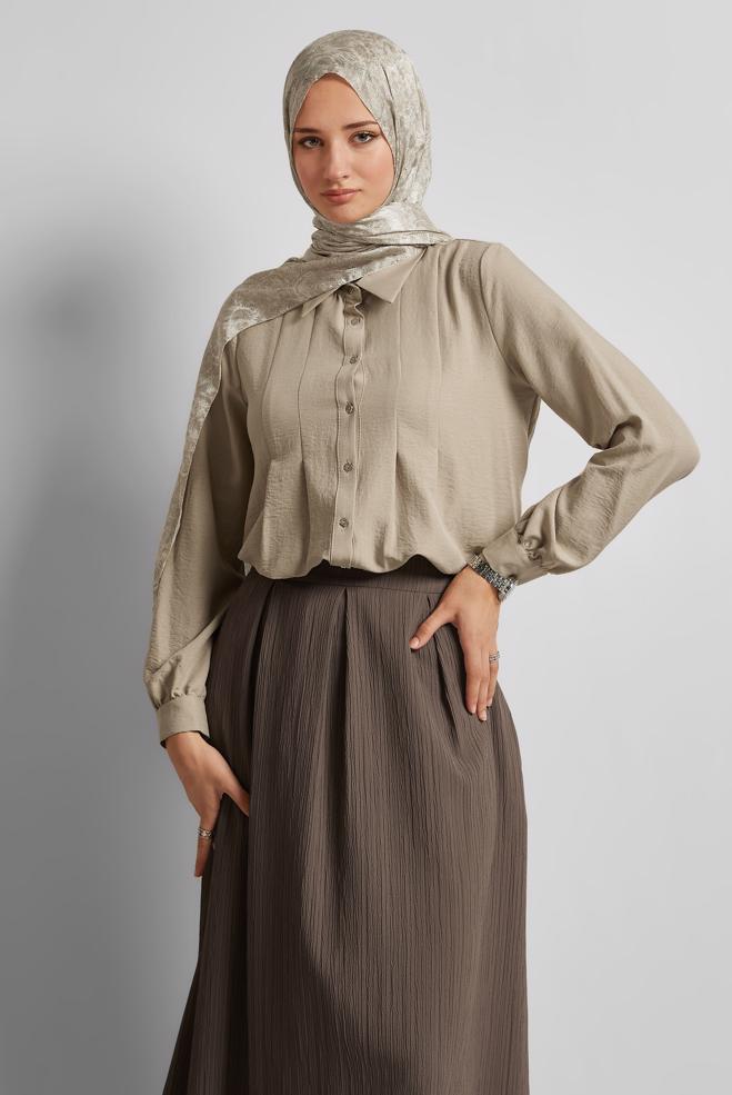 Tesettür giyim  GÖMLEK YAKA TUNİK 45496 - ALVİNA