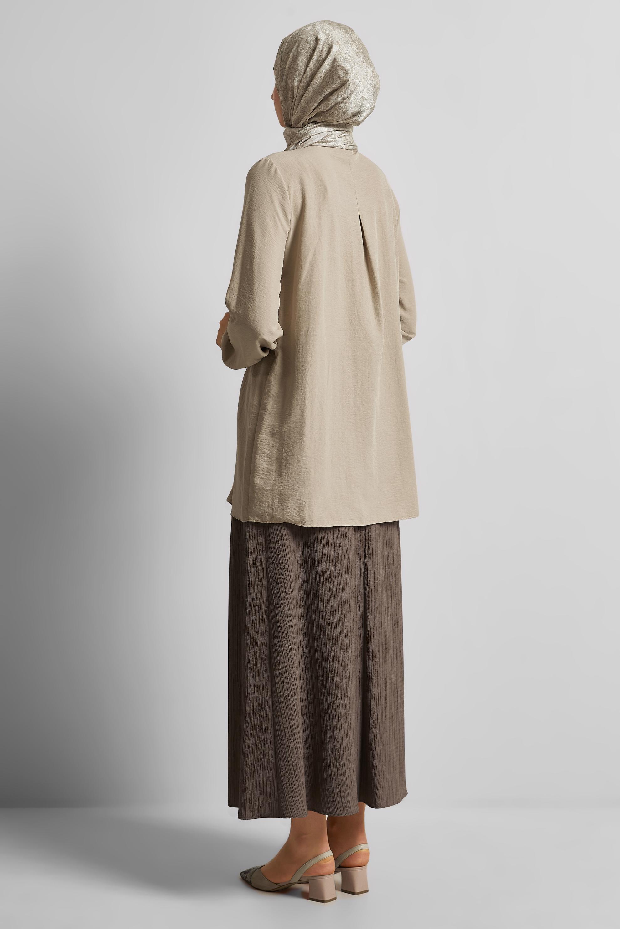 Tesettür giyim KAHVE GÖMLEK YAKA TUNİK 45496