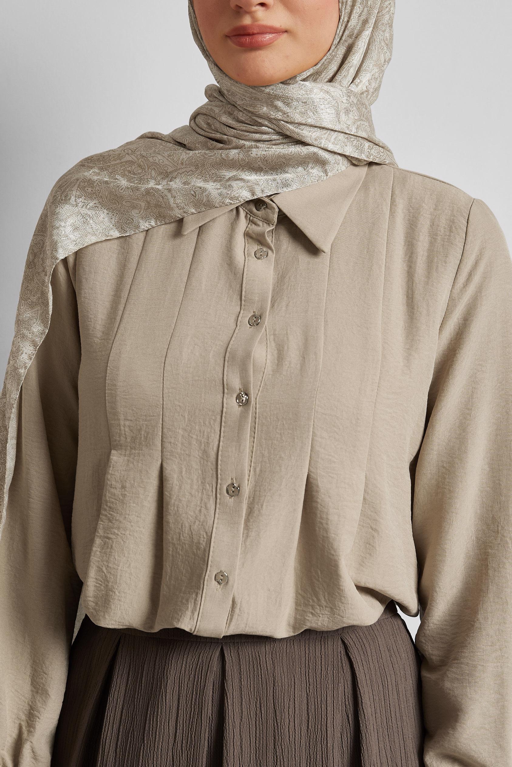 Tesettür giyim KAHVE GÖMLEK YAKA TUNİK 45496