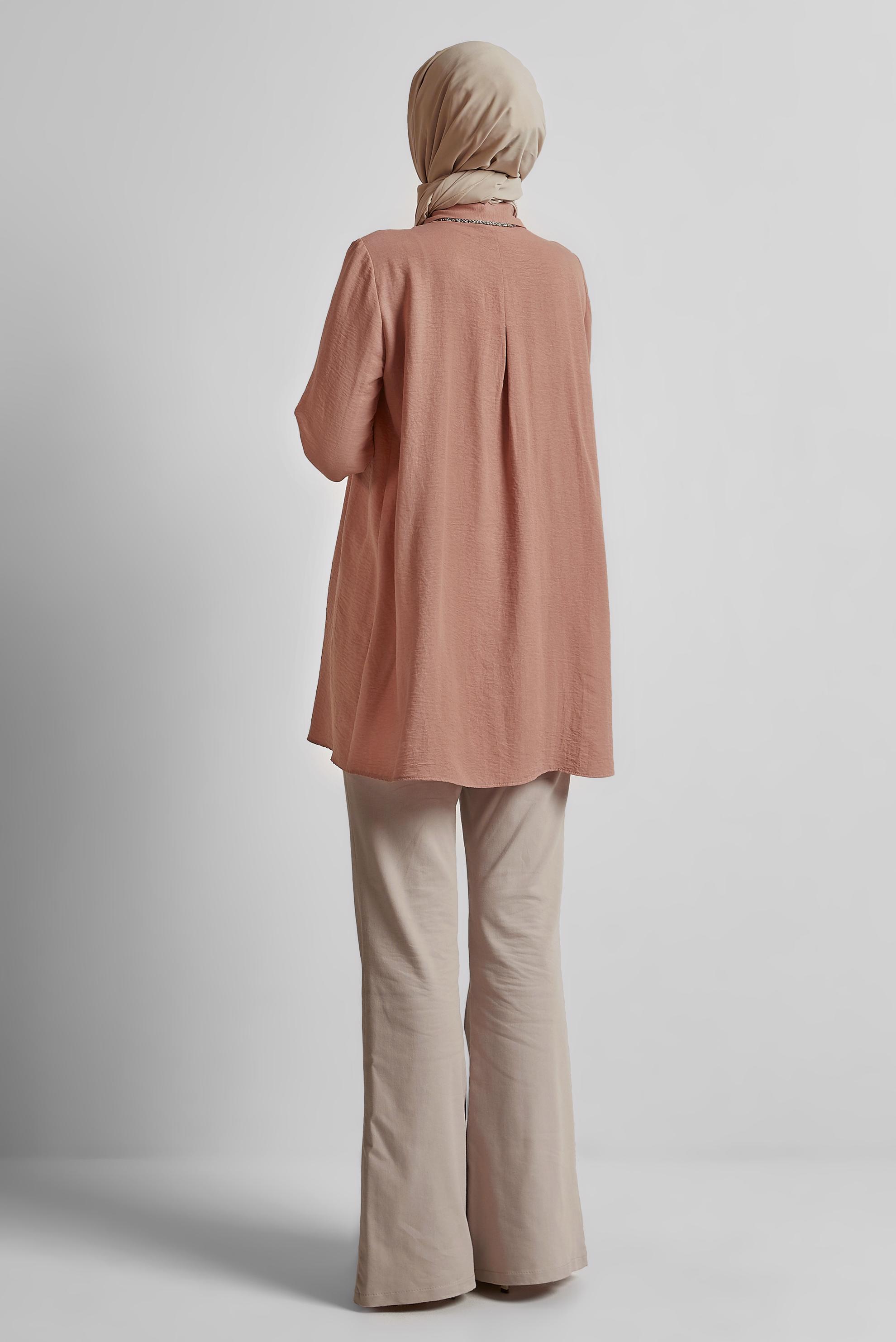 Tesettür giyim PUDRA GÖMLEK YAKA TUNİK 45496