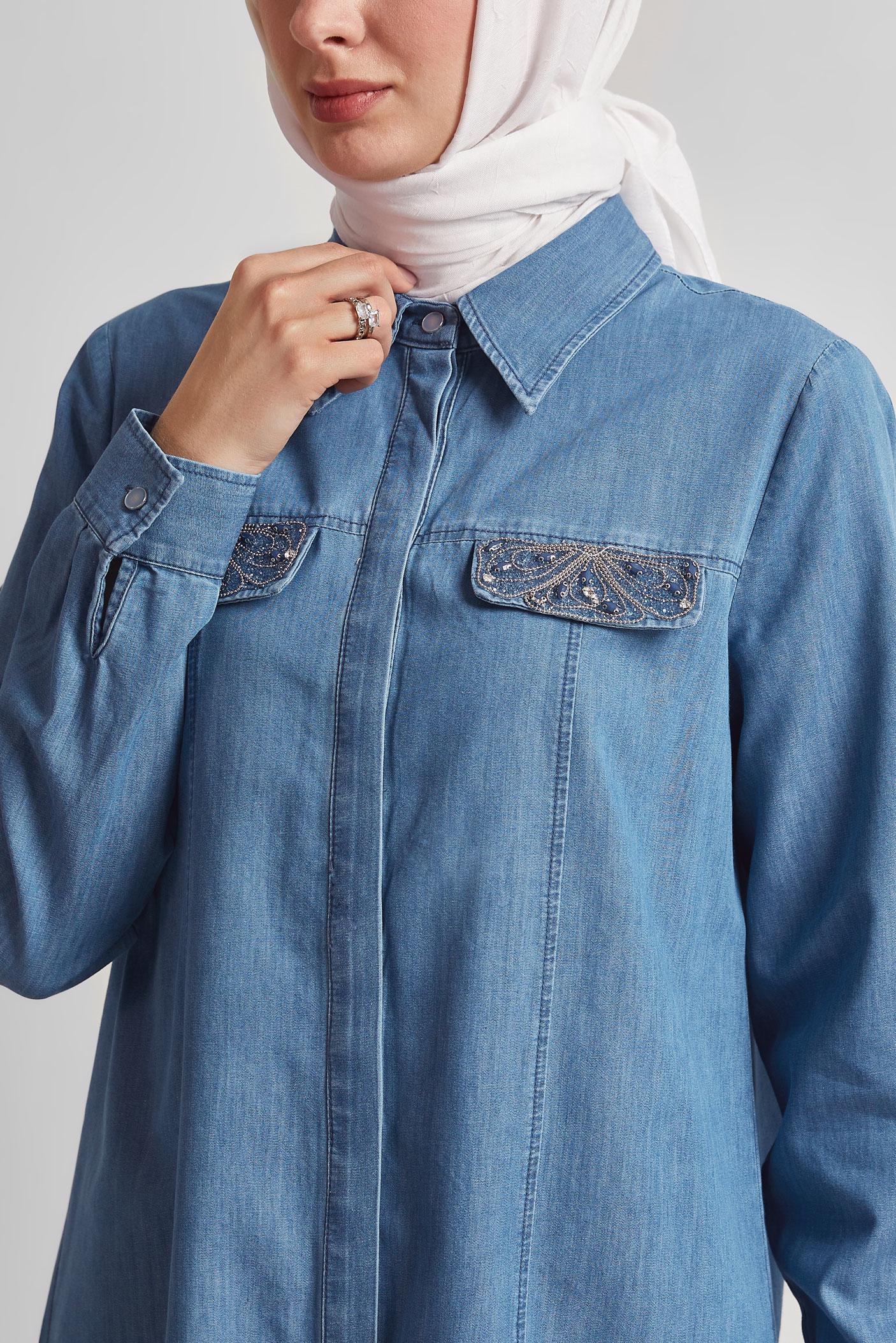 Tesettür giyim MAVİ PAMUKLU TUNİK 45505