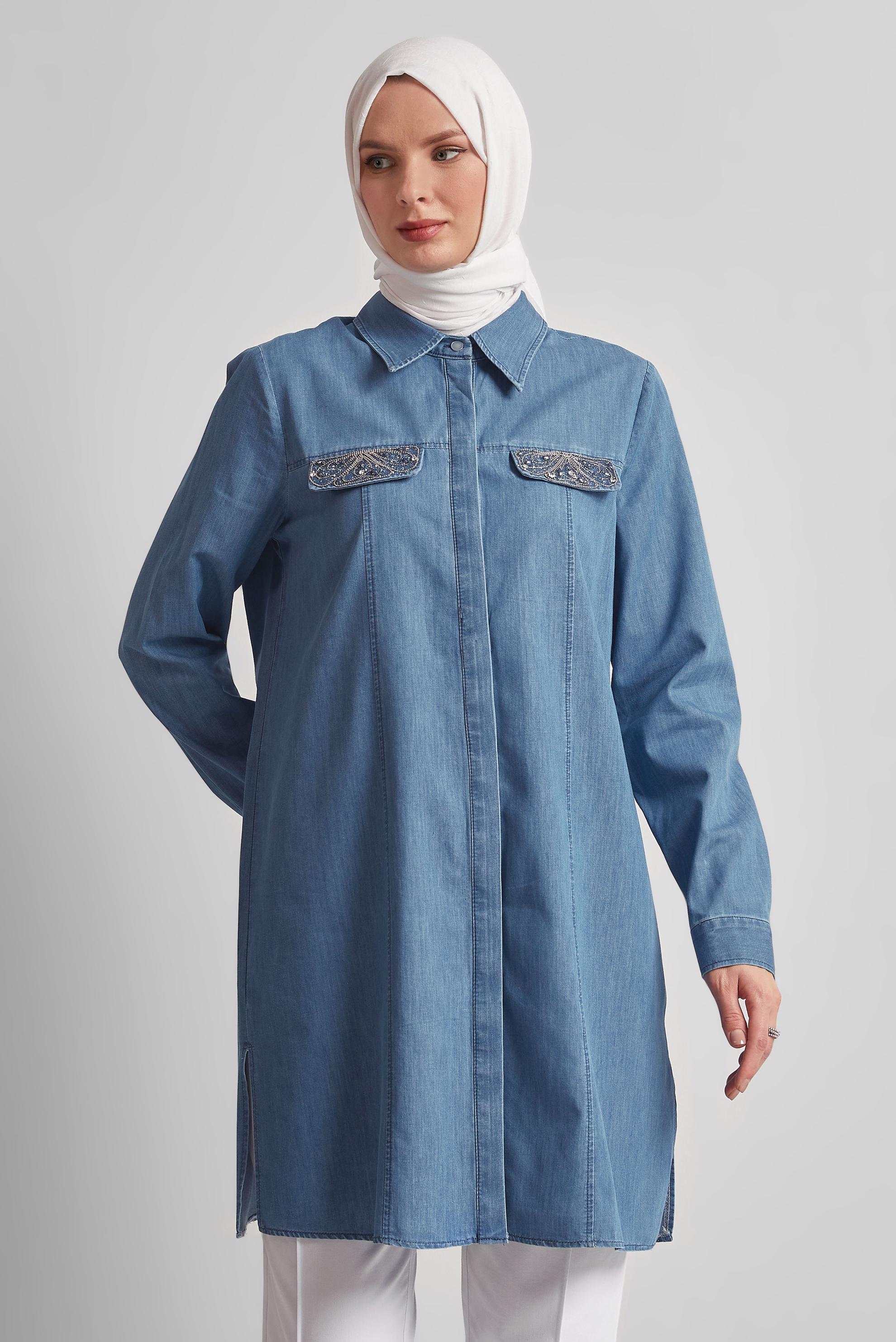 Tesettür giyim MAVİ PAMUKLU TUNİK 45505