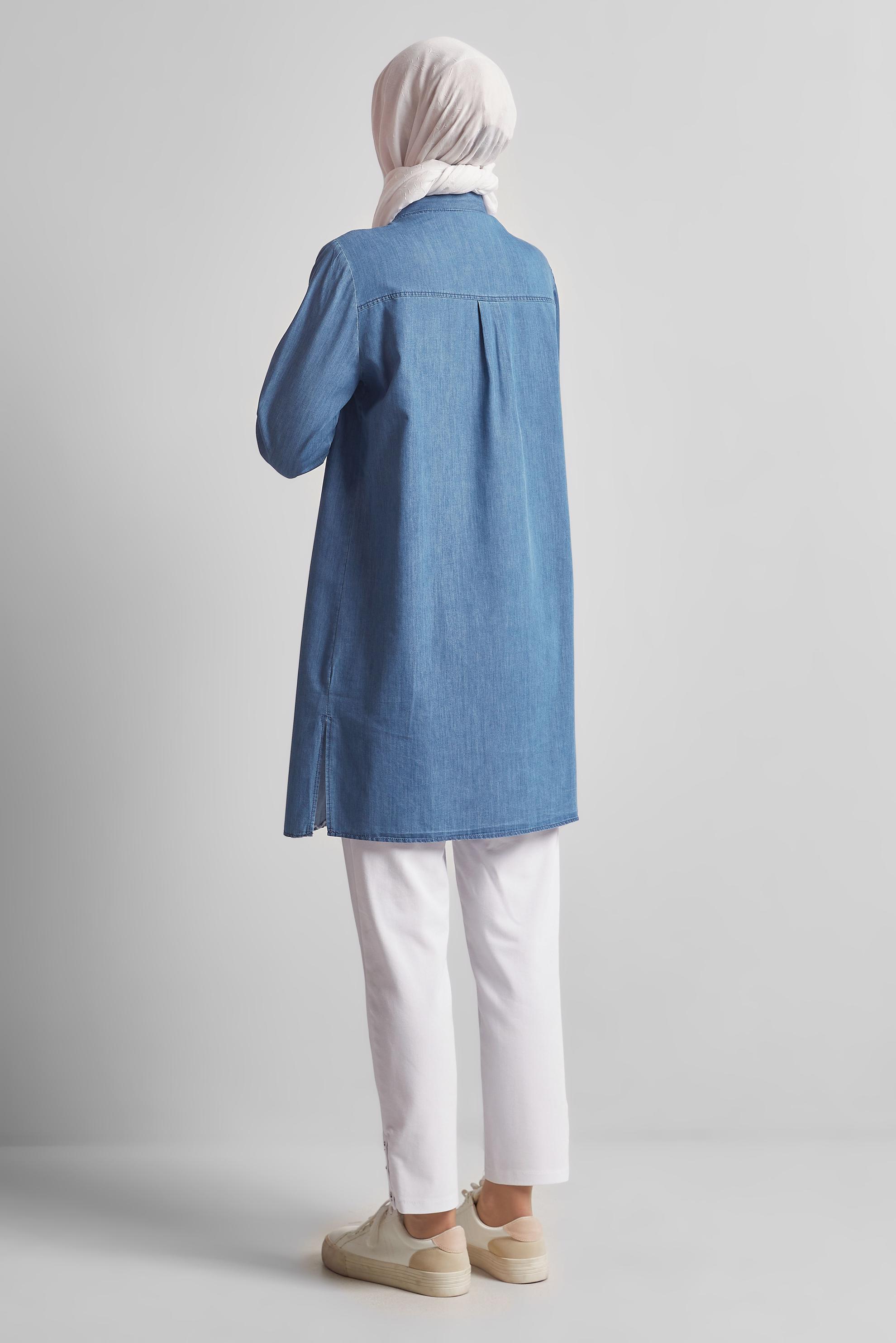 Tesettür giyim MAVİ PAMUKLU TUNİK 45505