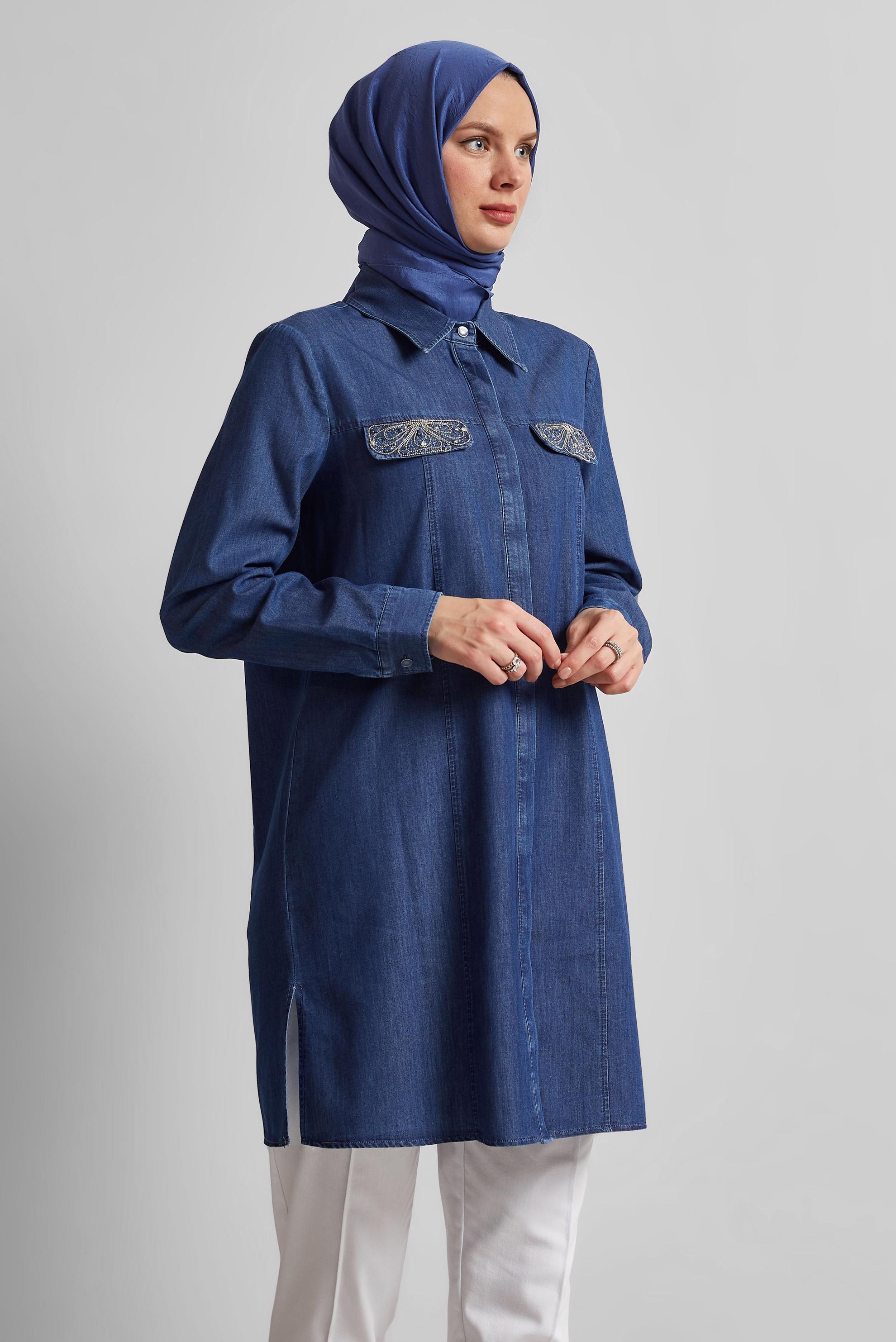 Tesettür giyim LACİVERT PAMUKLU TUNİK 45505
