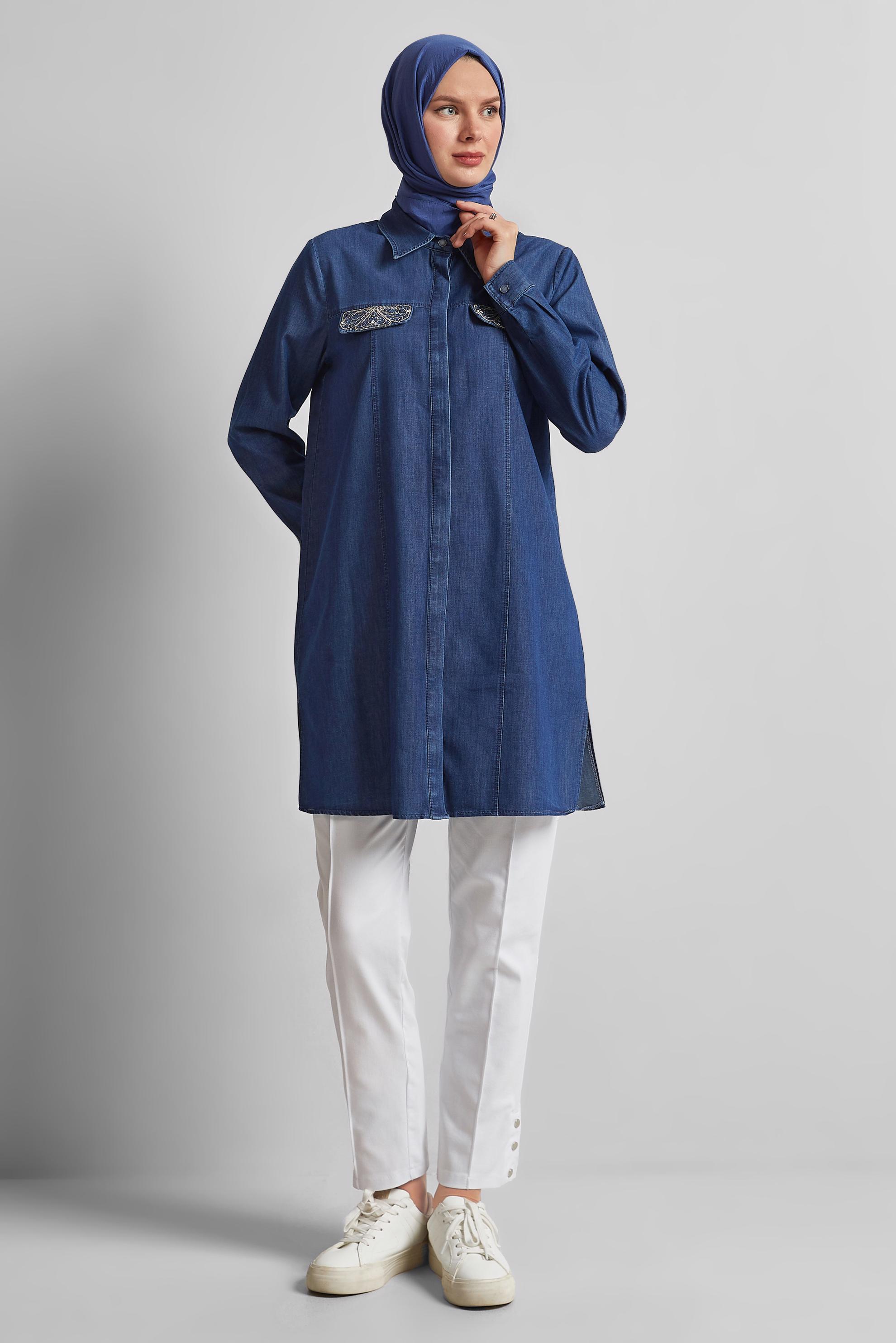 Tesettür giyim LACİVERT PAMUKLU TUNİK 45505