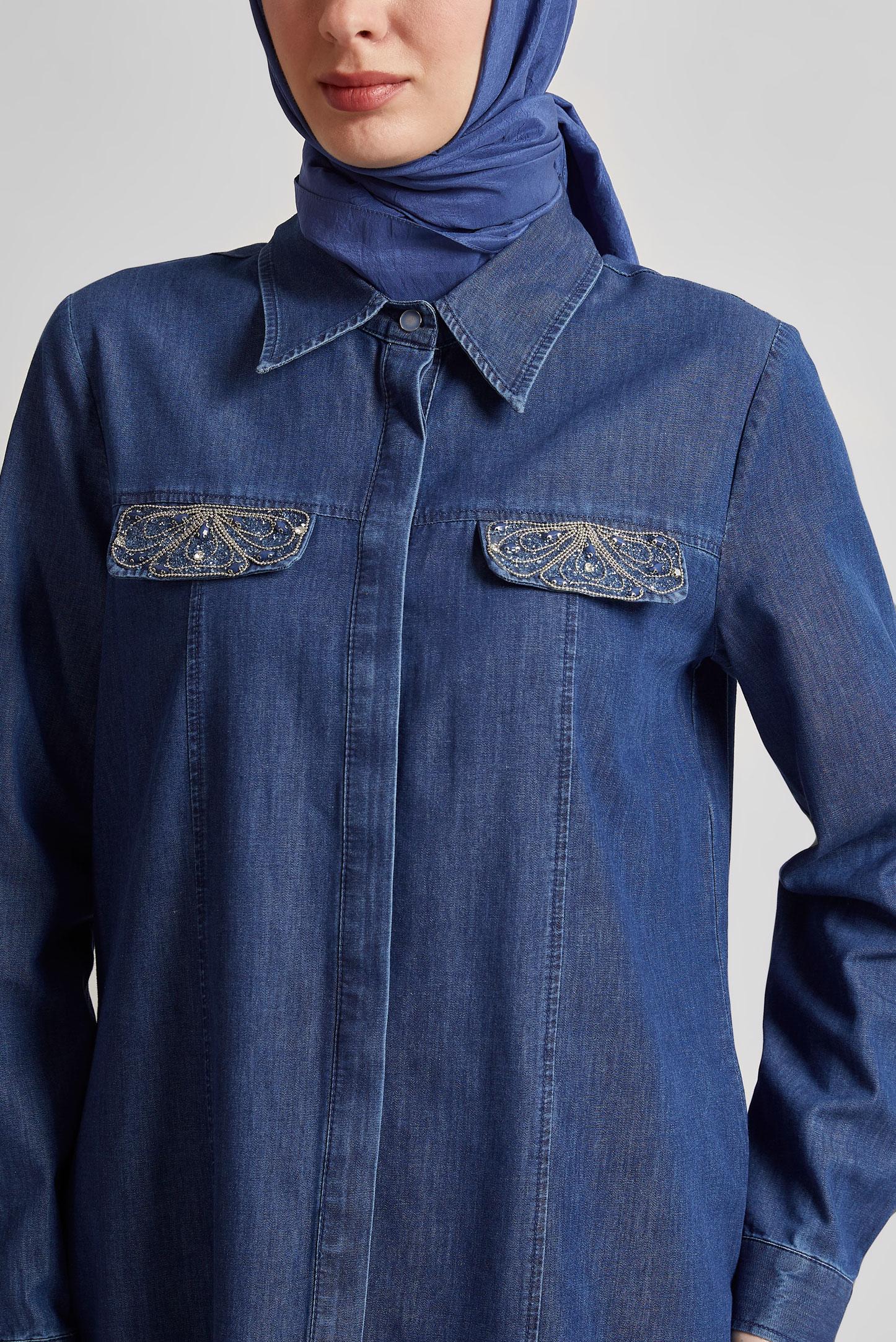 Tesettür giyim LACİVERT PAMUKLU TUNİK 45505