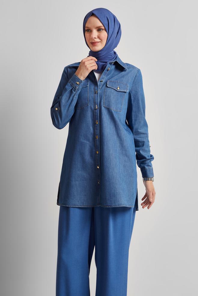 Hijab clothing BLUE COTTON DENIM TUNIC 45506 - ALVİNA