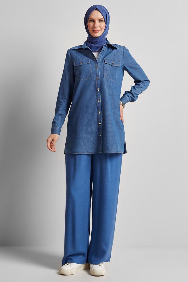 Hijab clothing BLUE COTTON DENIM TUNIC 45506 - ALVİNA