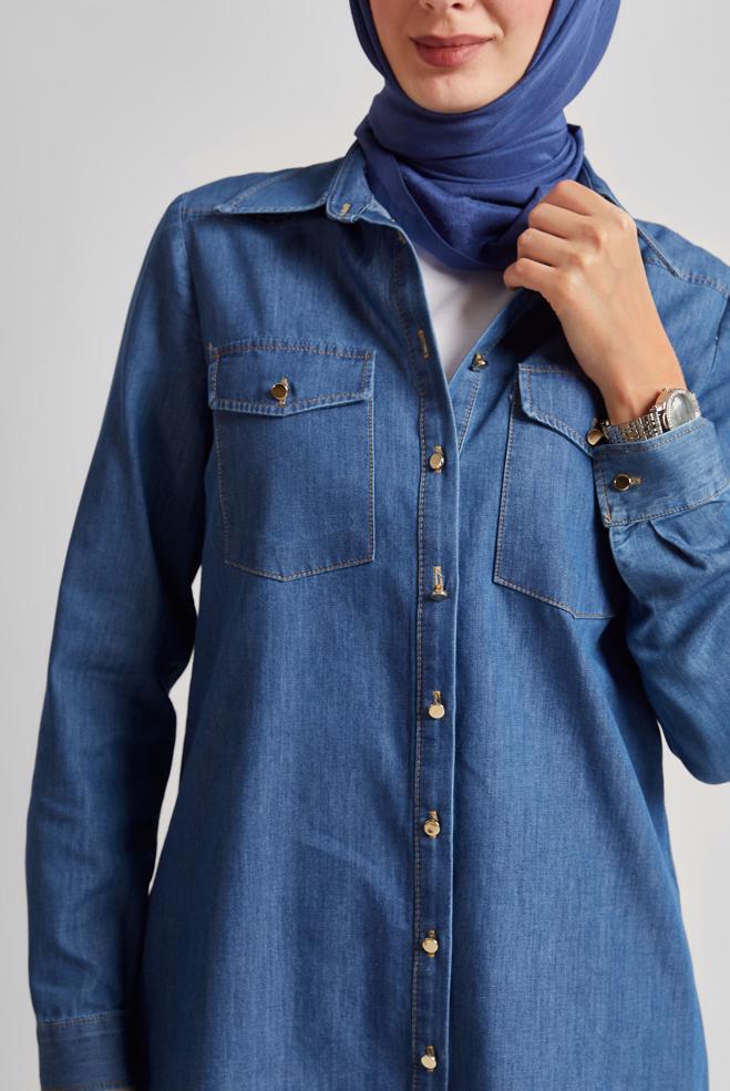 Hijab clothing BLUE COTTON DENIM TUNIC 45506 - ALVİNA