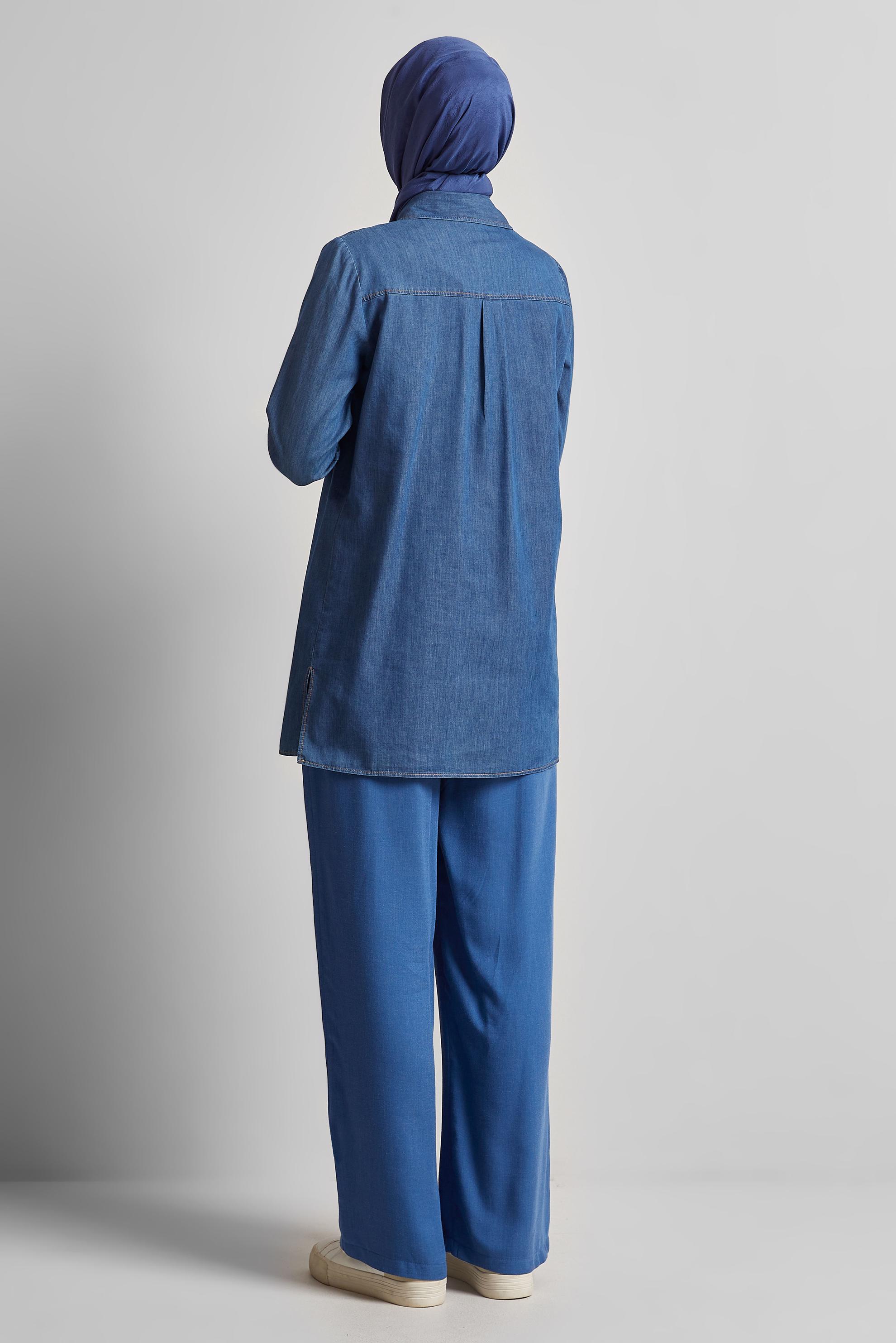 Vêtements hijab BLEU TUNIQUE EN JEAN DE COTON 45506