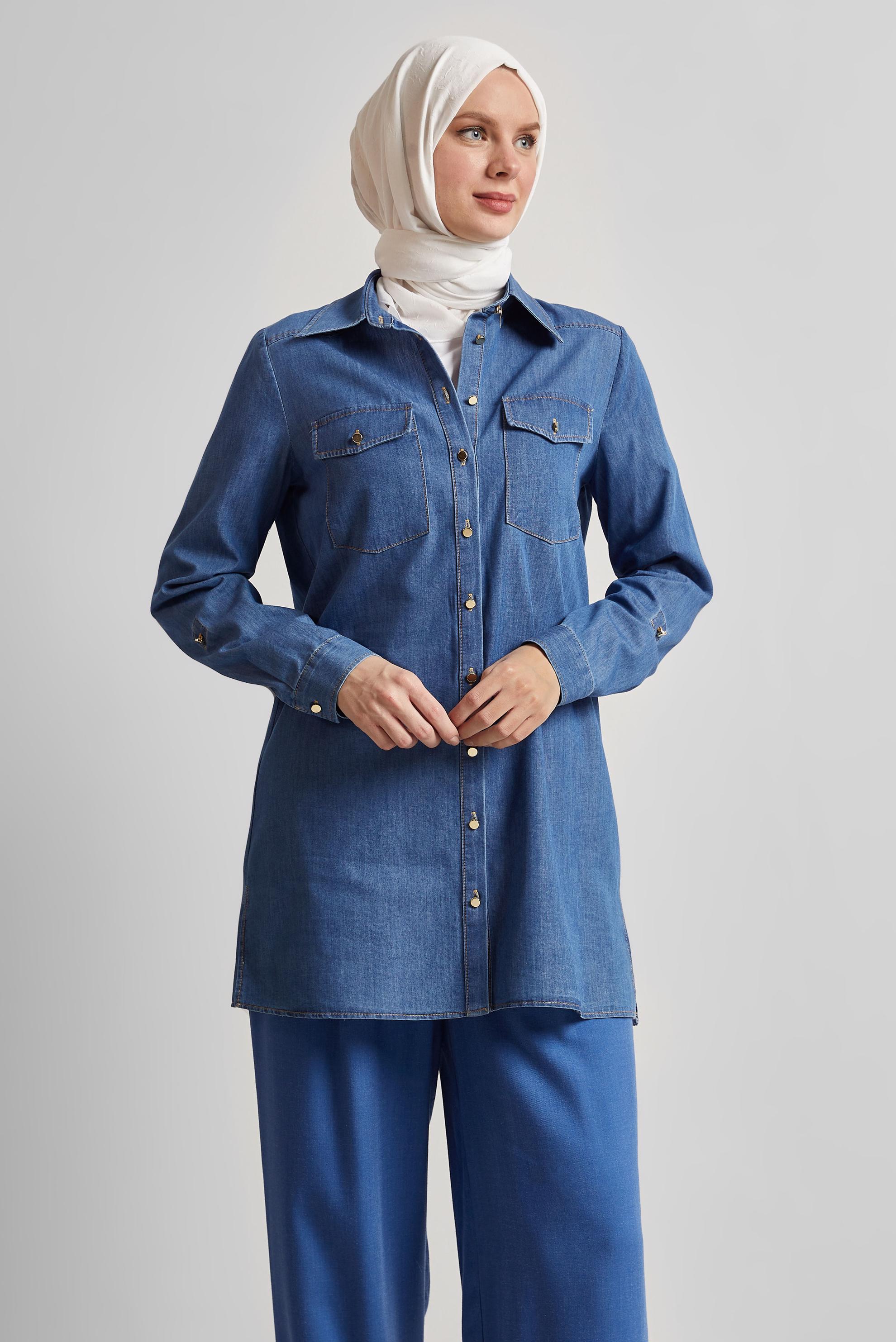 Hijab clothing NAVY BLUE COTTON DENIM TUNIC 45506