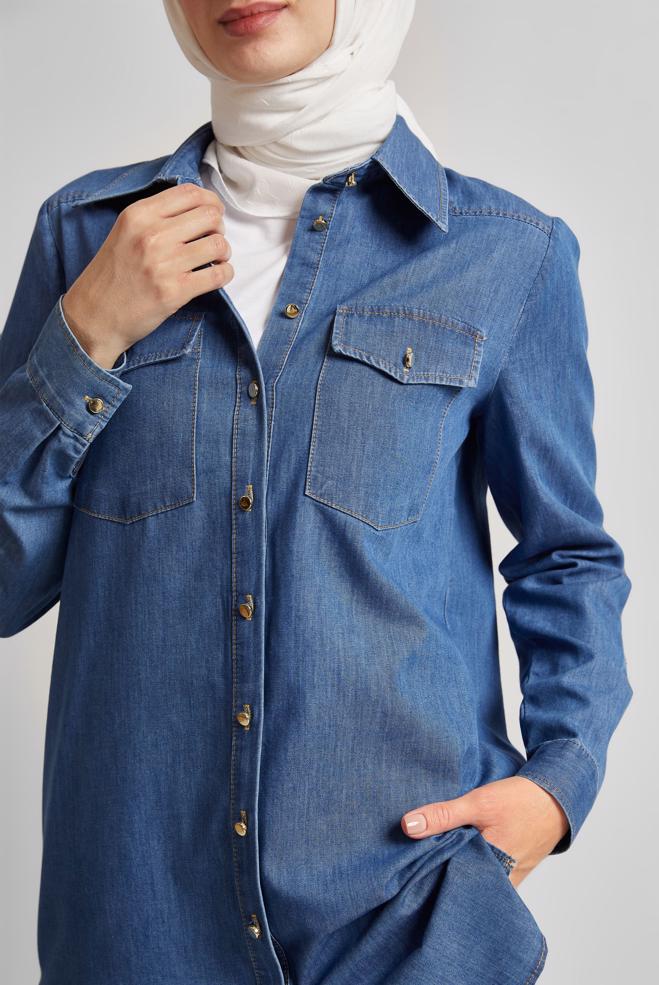 Hijab clothing NAVY BLUE COTTON DENIM TUNIC 45506 - ALVİNA