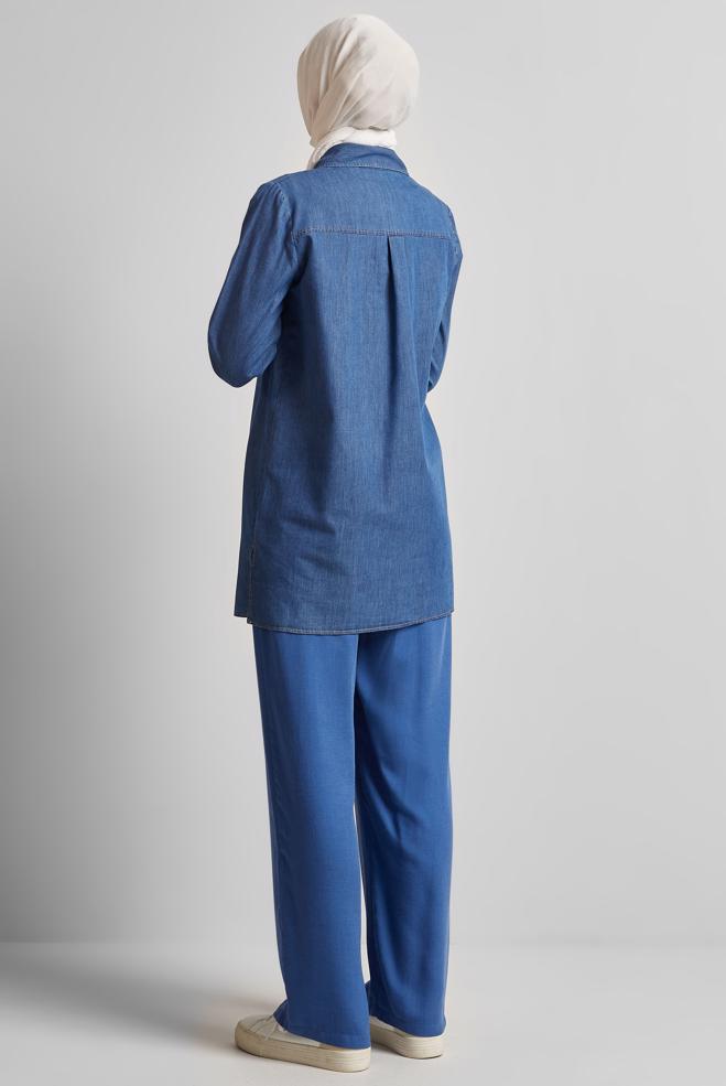 Hijab clothing NAVY BLUE COTTON DENIM TUNIC 45506 - ALVİNA