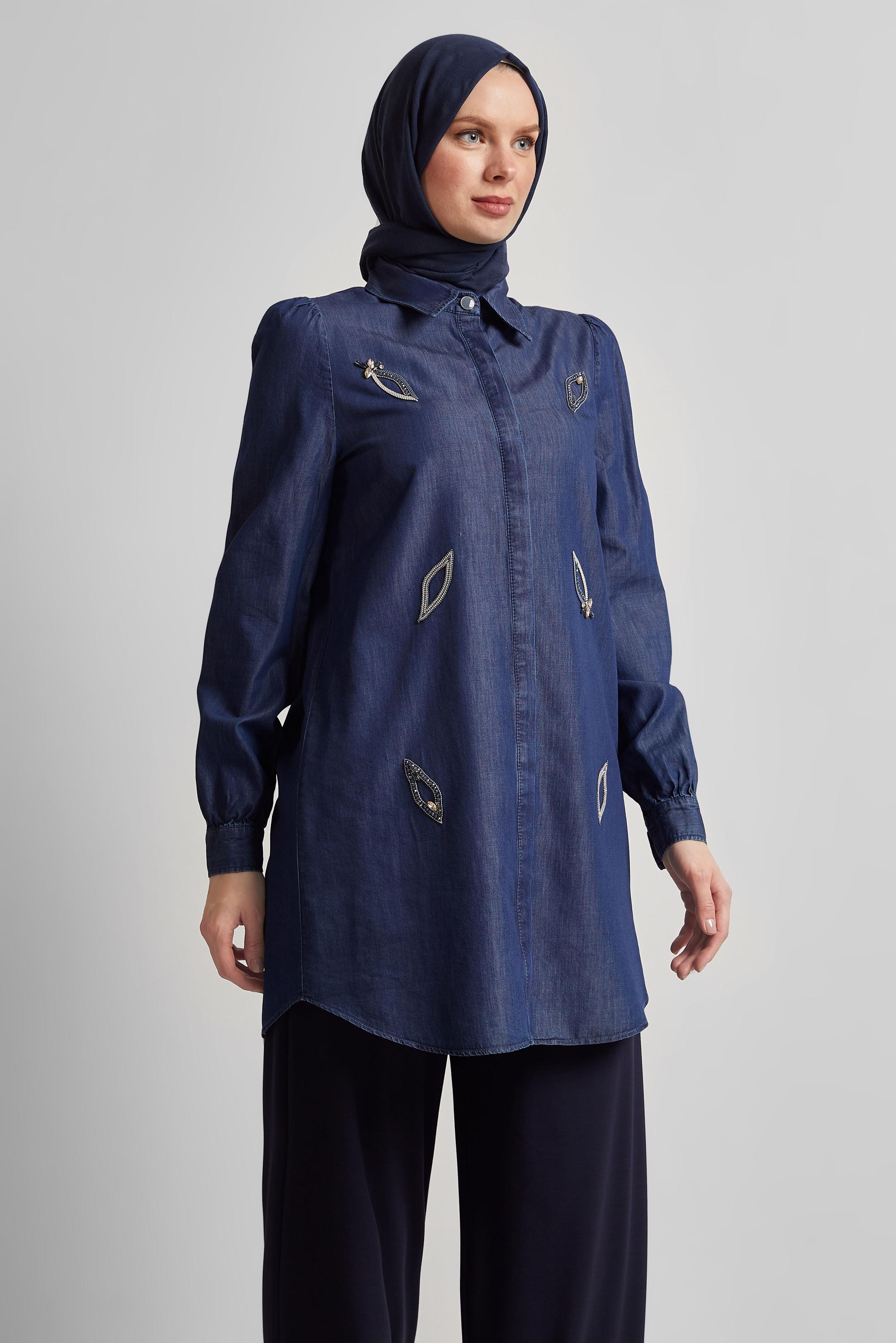 Tesettür giyim LACİVERT TAŞ BASKILI TUNİK 45507