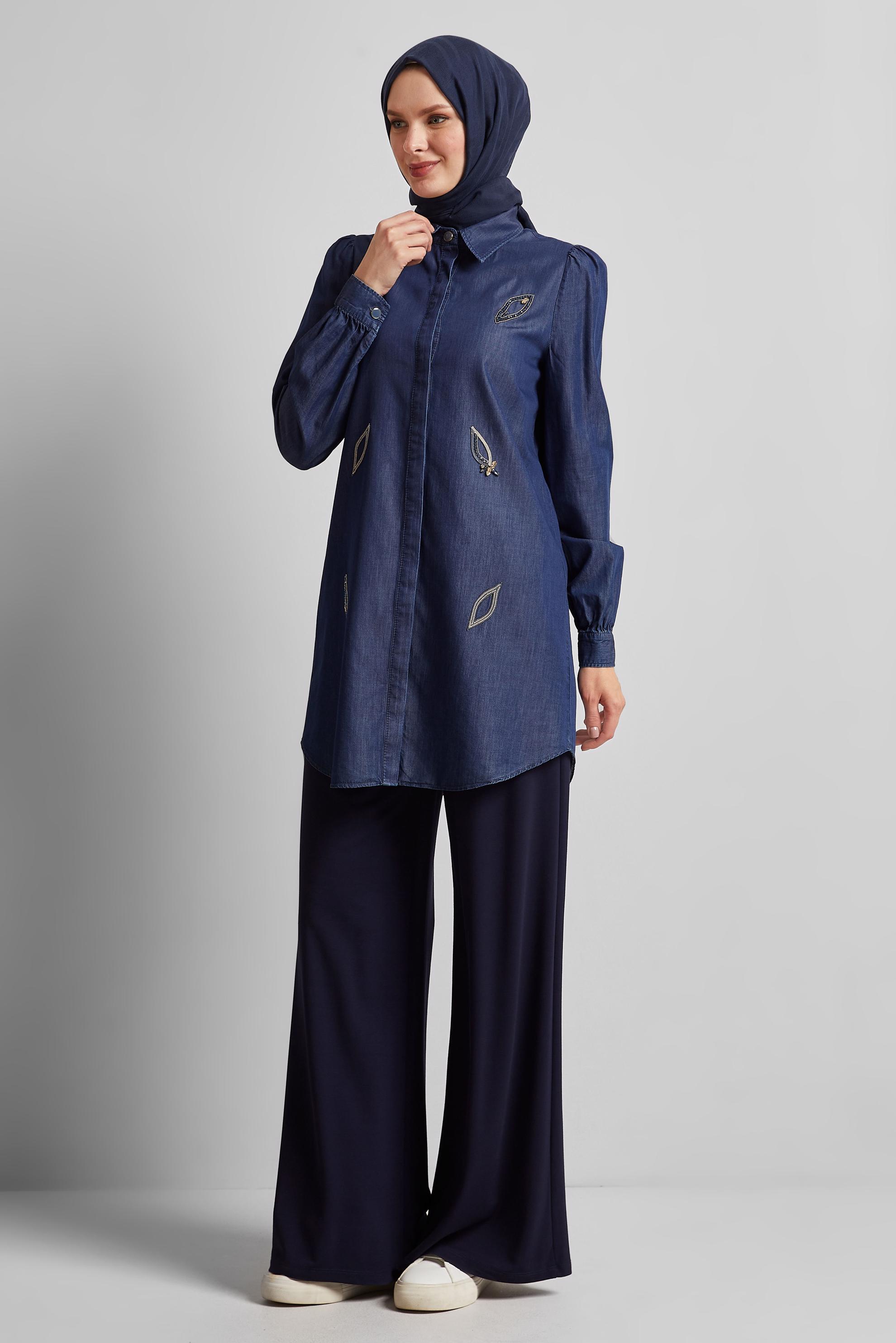 Tesettür giyim LACİVERT TAŞ BASKILI TUNİK 45507