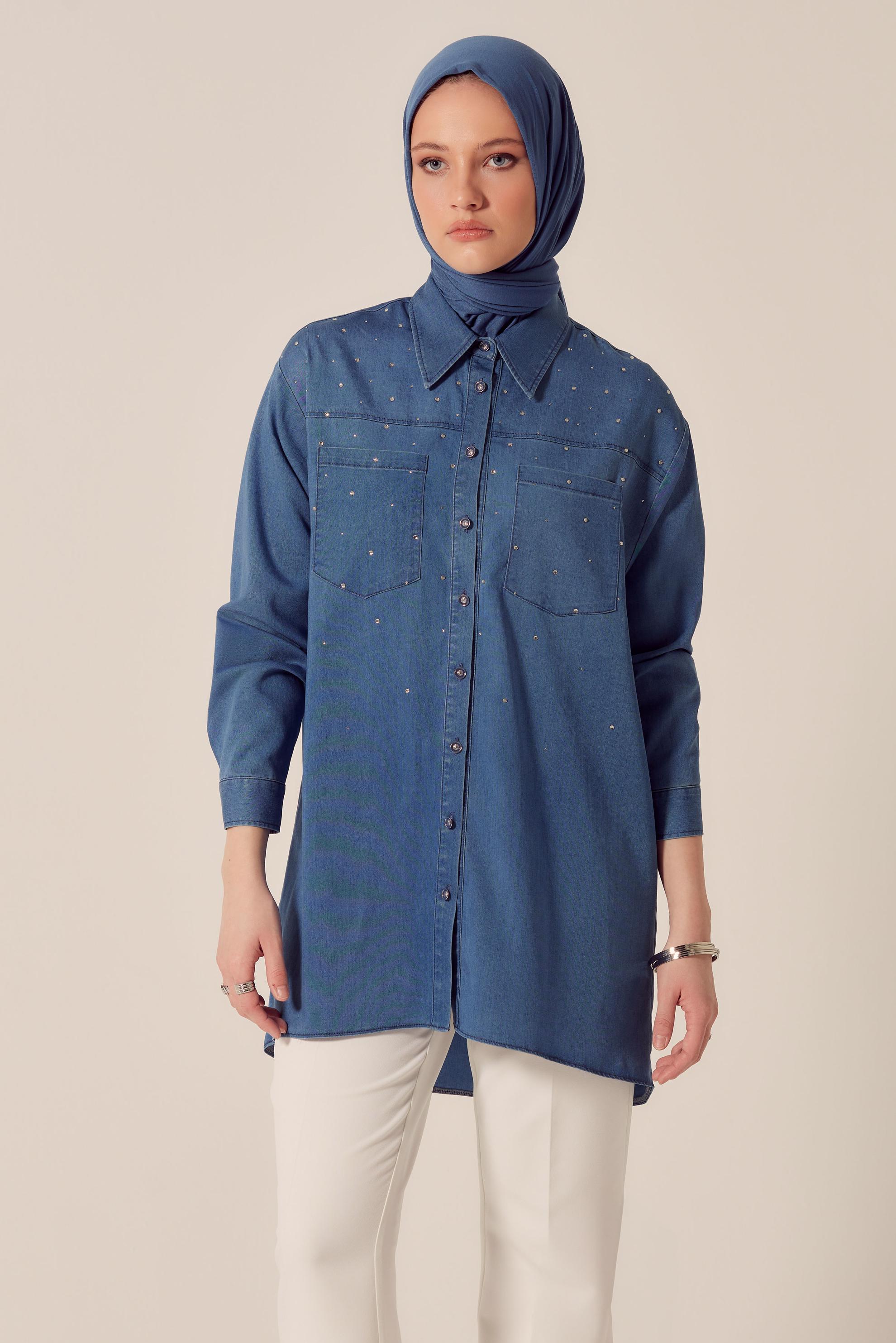 Hijab clothing BLUE GEM EMBROIDERED DENIM TUNIC 45508