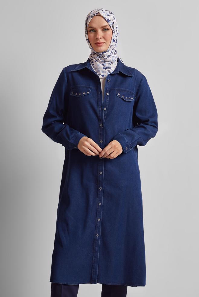 Hijab clothing NAVY BLUE DENIM TUNIC 45509 - ALVİNA