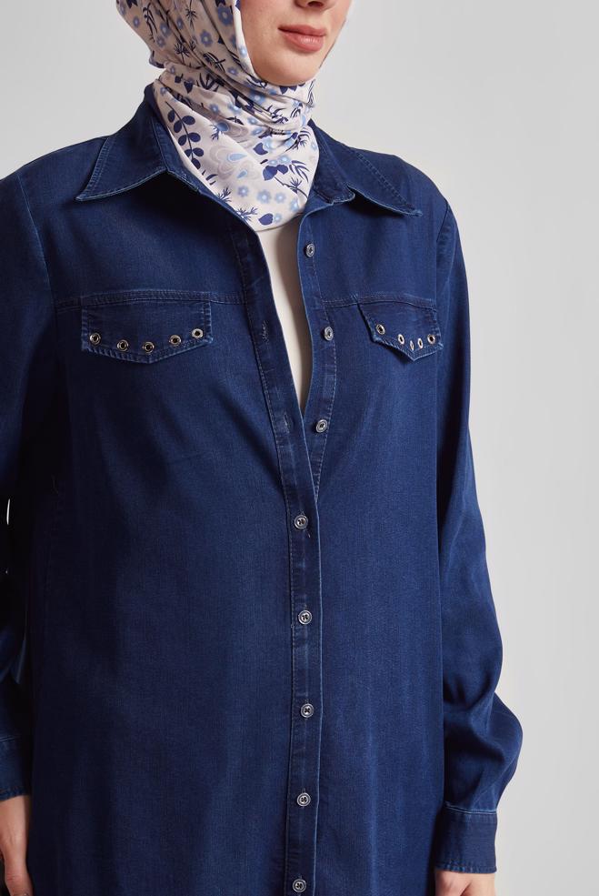 Hijab clothing NAVY BLUE DENIM TUNIC 45509 - ALVİNA