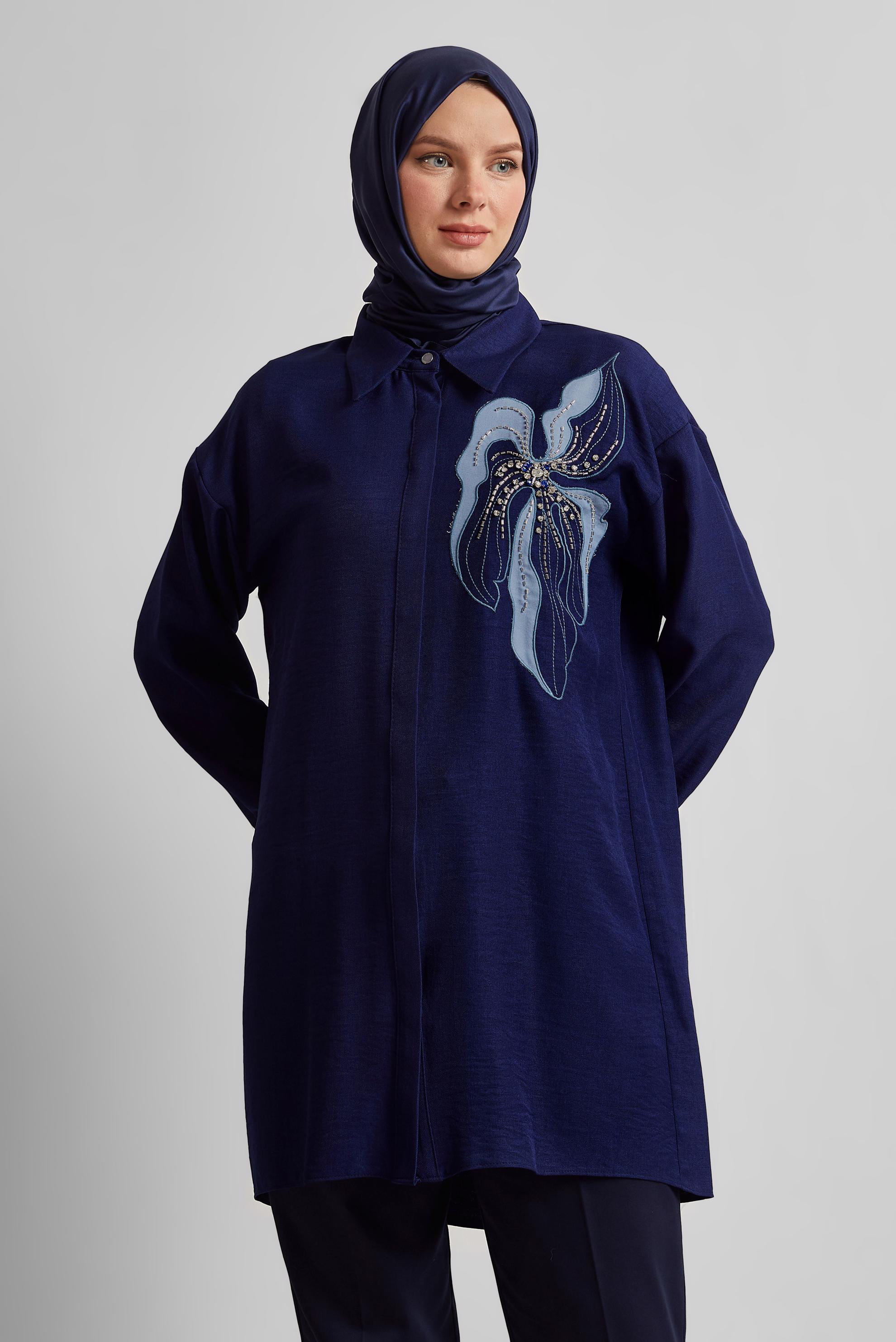 Tesettür giyim LACİVERT DESENLİ TUNİK 45513