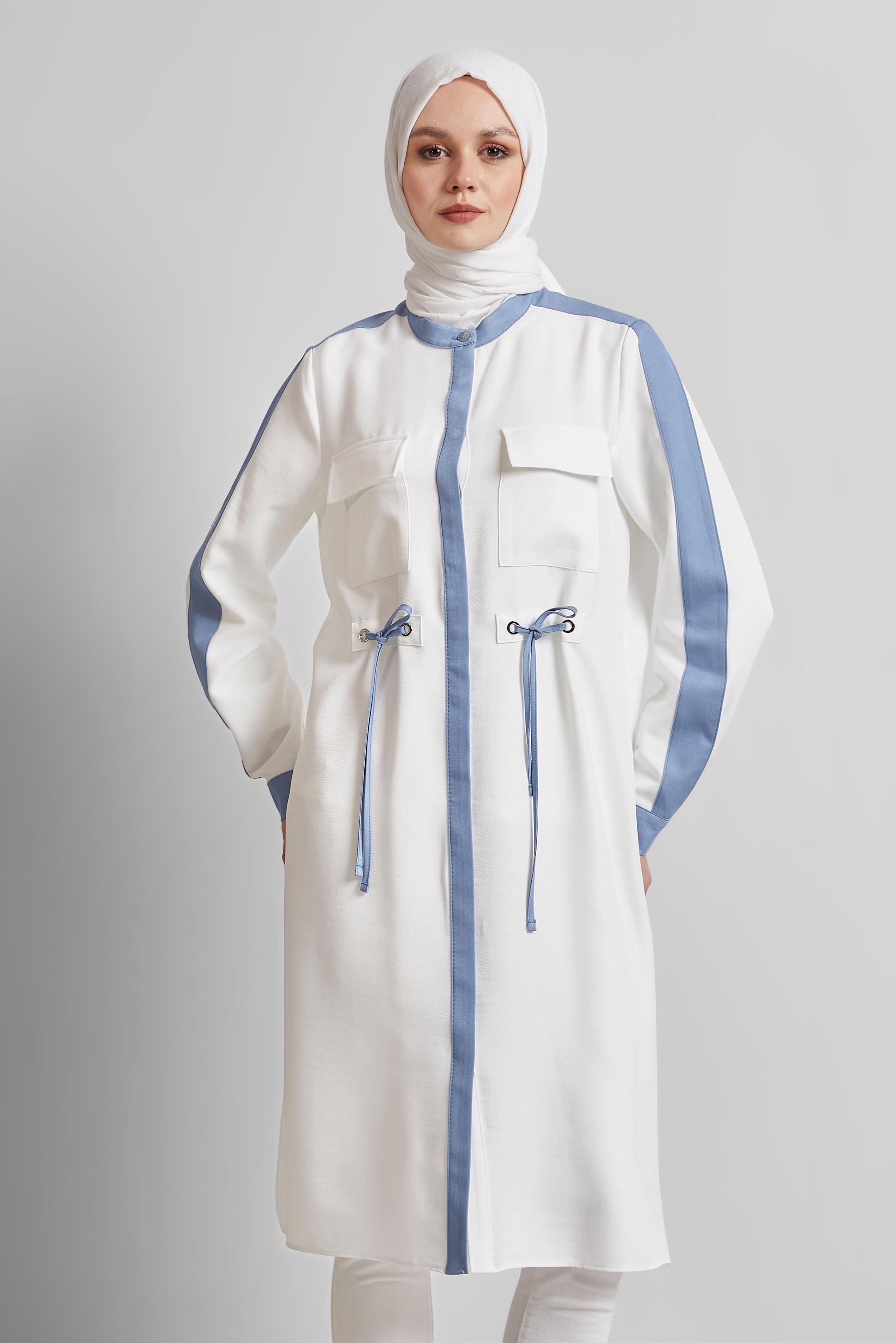 Tesettür giyim BEYAZ BAĞCIK DETAYLI TUNİK 45514