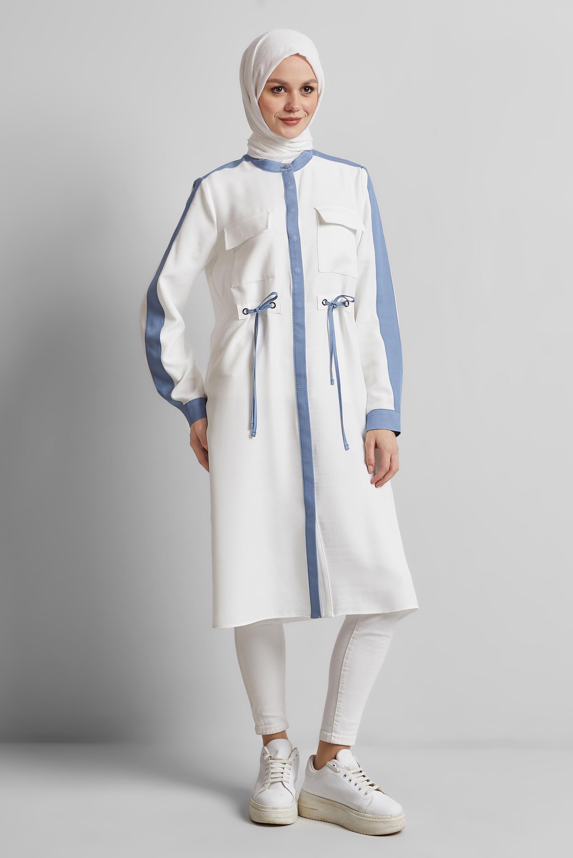 Tesettür giyim BEYAZ BAĞCIK DETAYLI TUNİK 45514