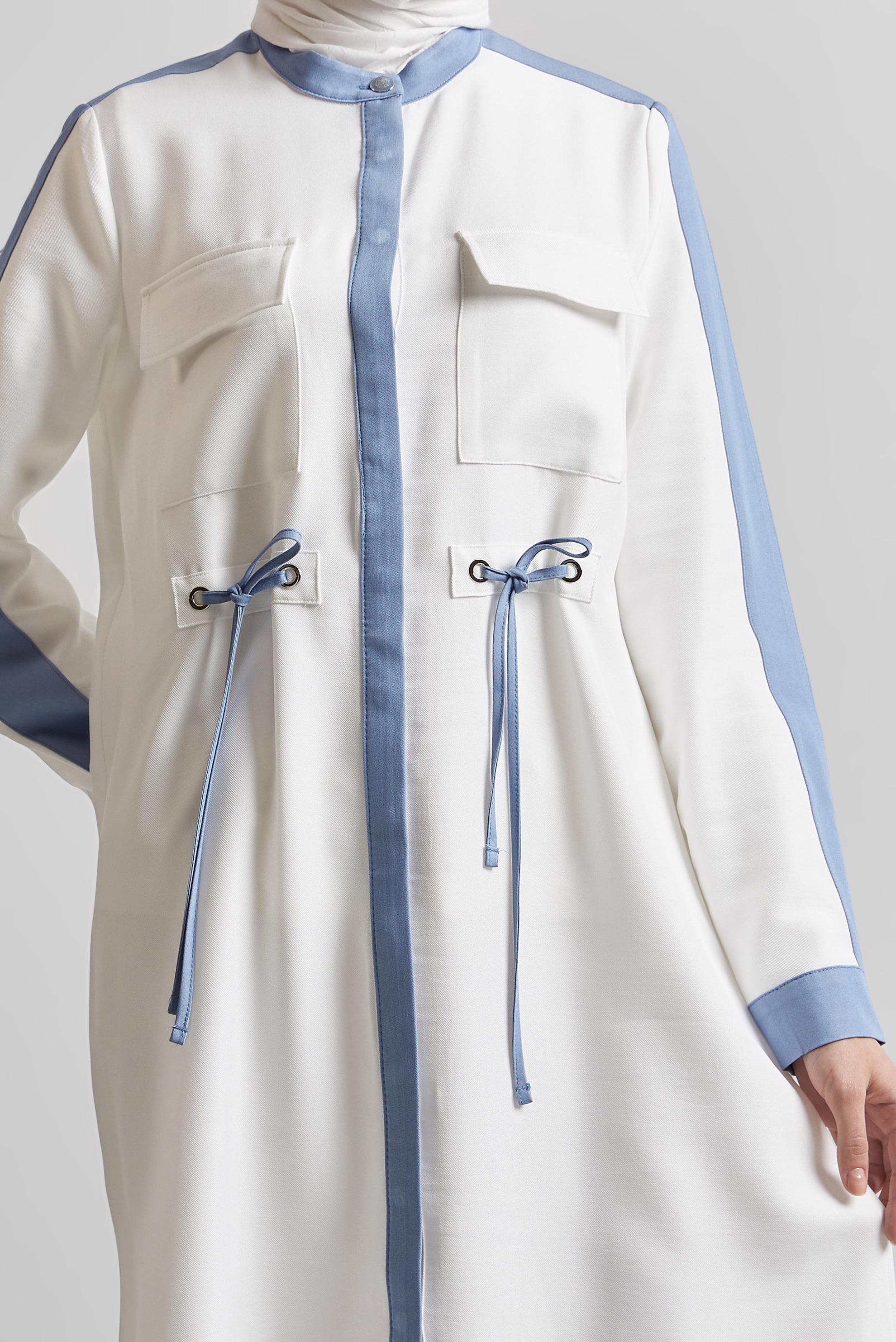 Tesettür giyim BEYAZ BAĞCIK DETAYLI TUNİK 45514