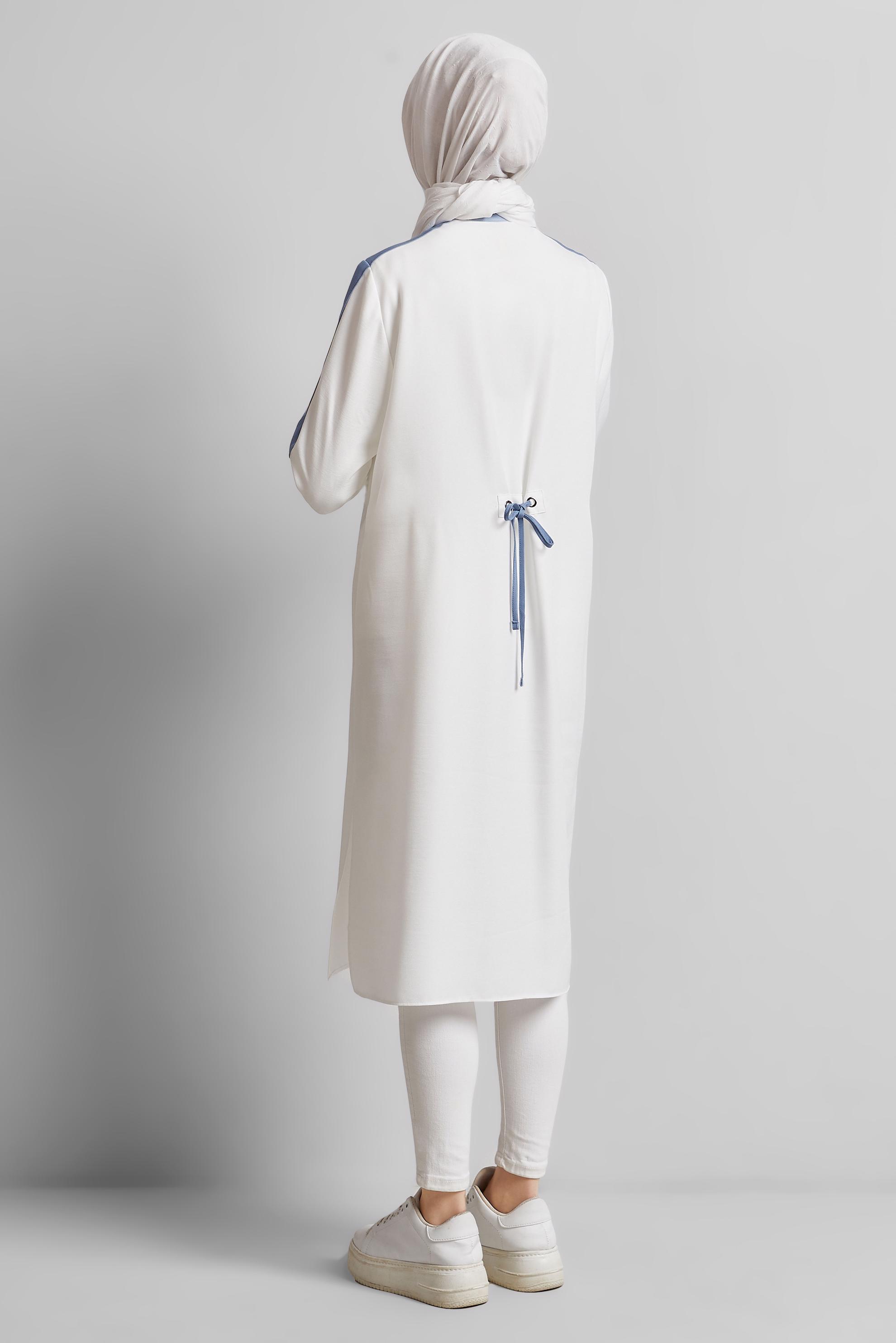 Tesettür giyim BEYAZ BAĞCIK DETAYLI TUNİK 45514