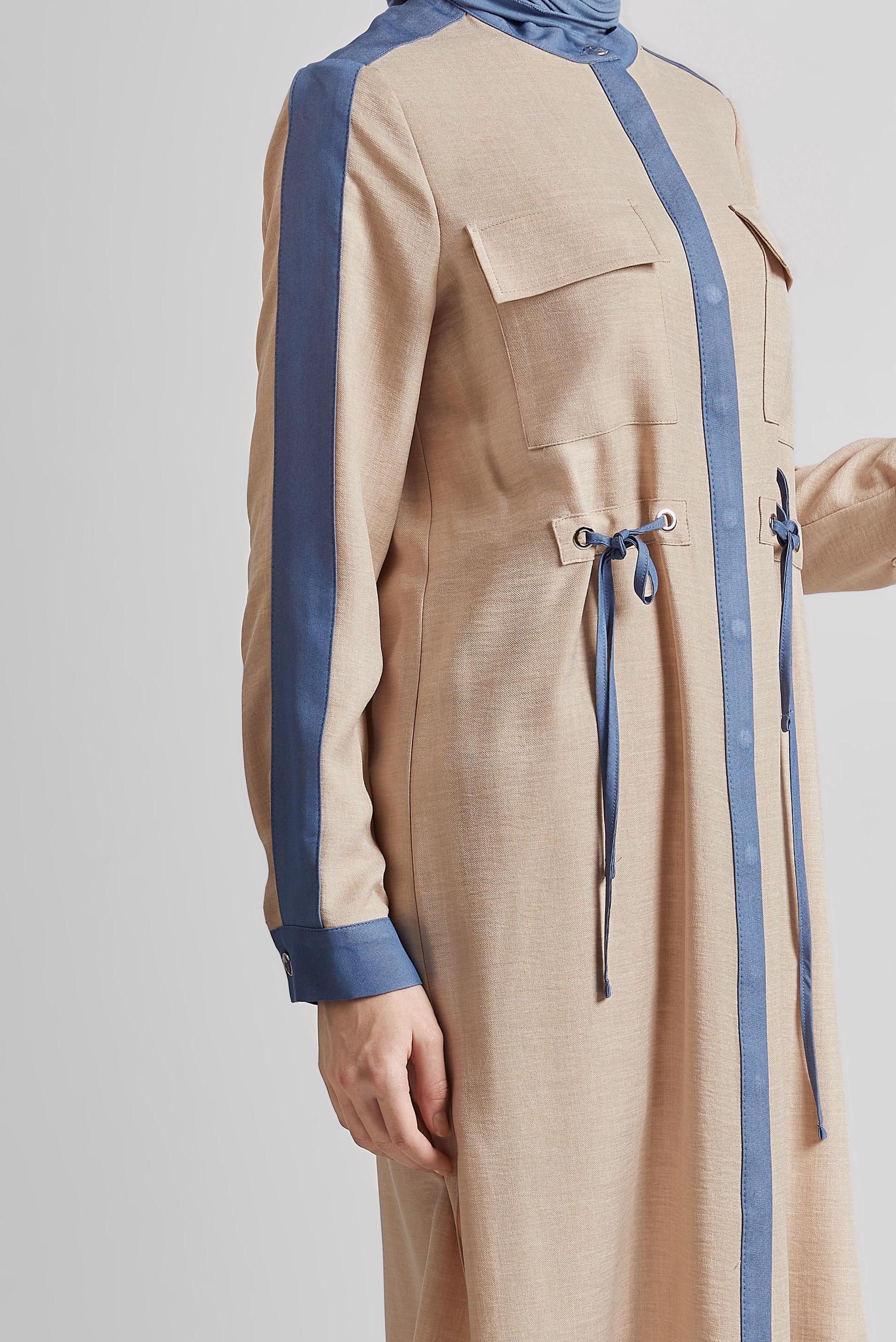 Tesettür giyim BEJ BAĞCIK DETAYLI TUNİK 45514