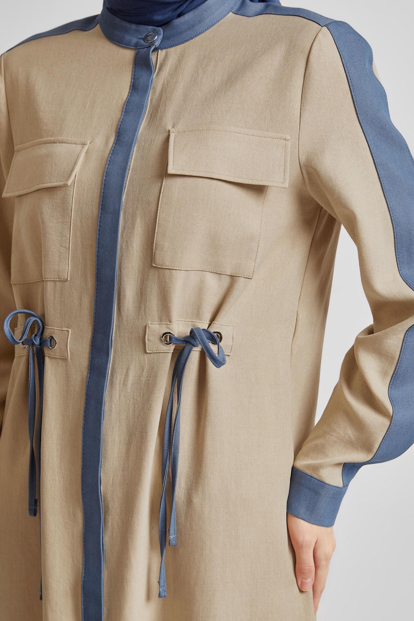 Tesettür giyim BEJ BAĞCIK DETAYLI TUNİK 45514