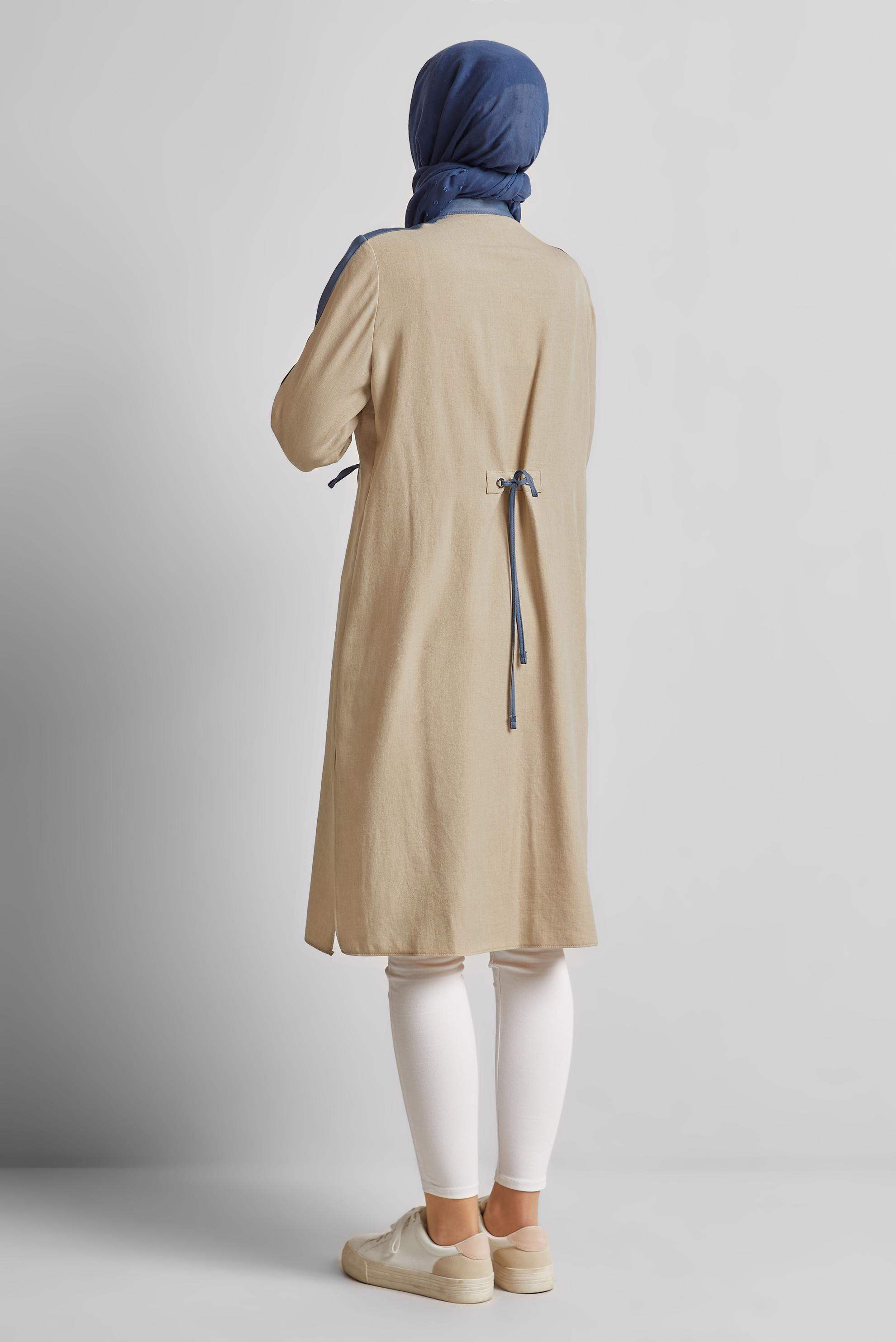 Tesettür giyim BEJ BAĞCIK DETAYLI TUNİK 45514