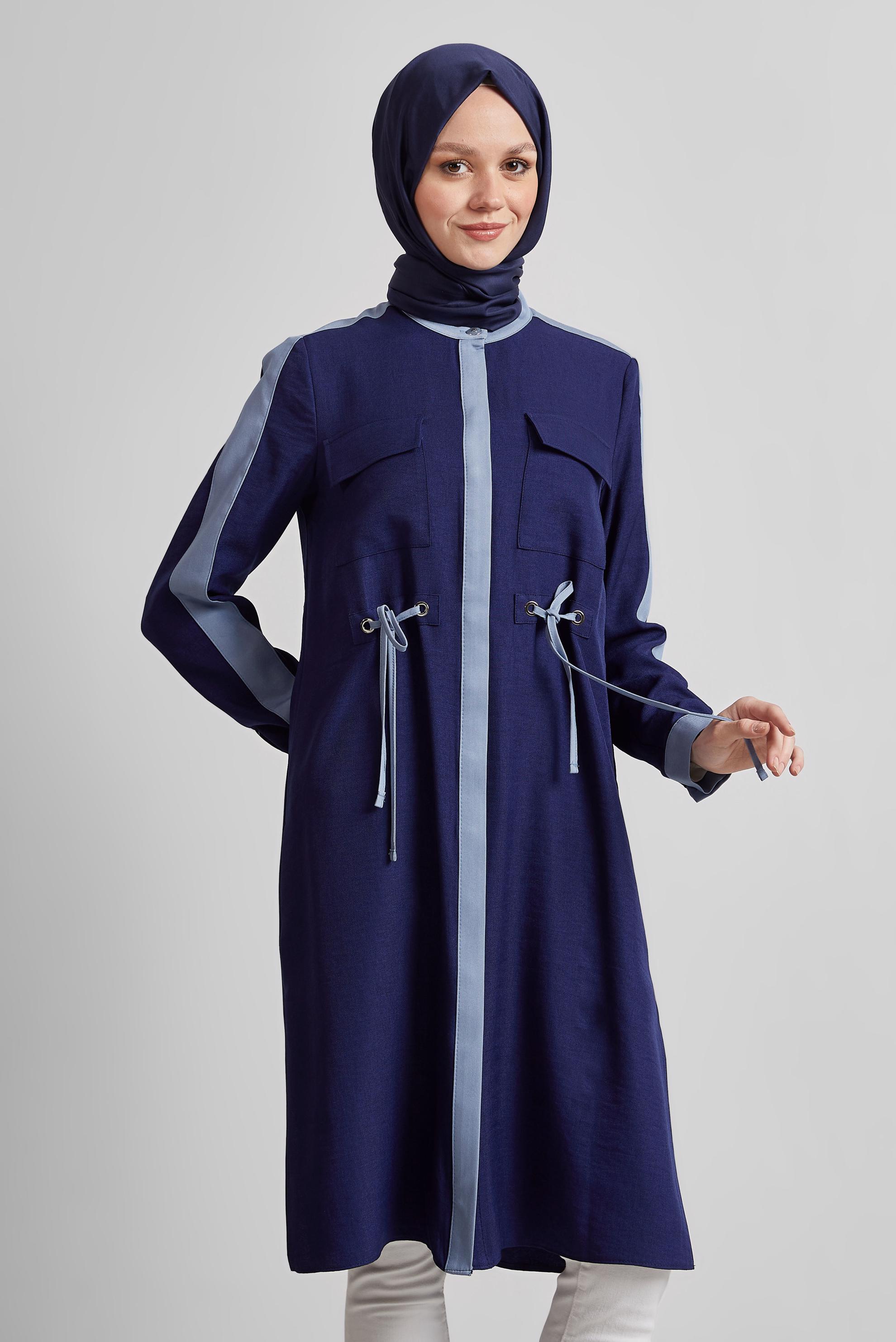 Tesettür giyim LACİVERT BAĞCIK DETAYLI TUNİK 45514