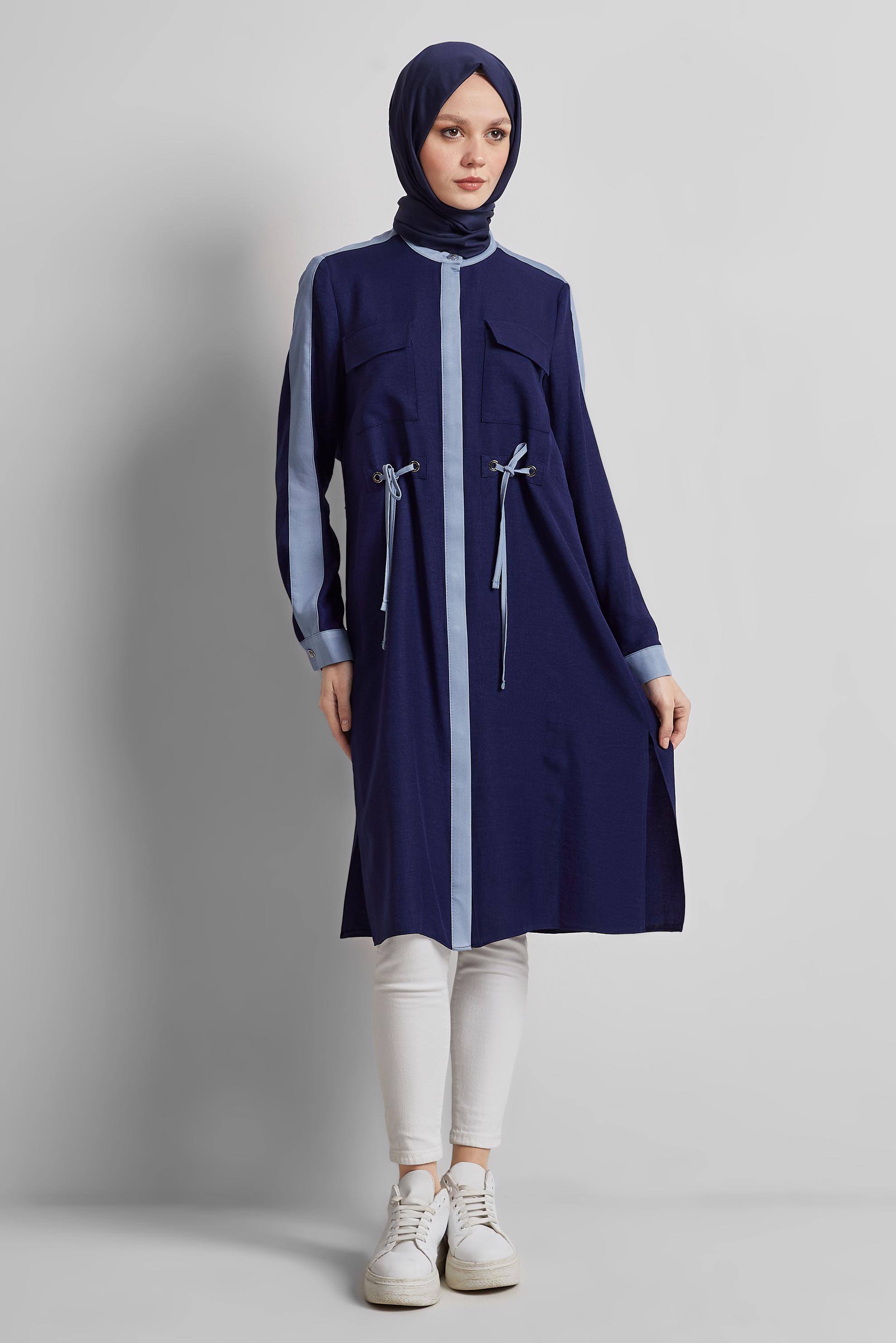 Tesettür giyim LACİVERT BAĞCIK DETAYLI TUNİK 45514